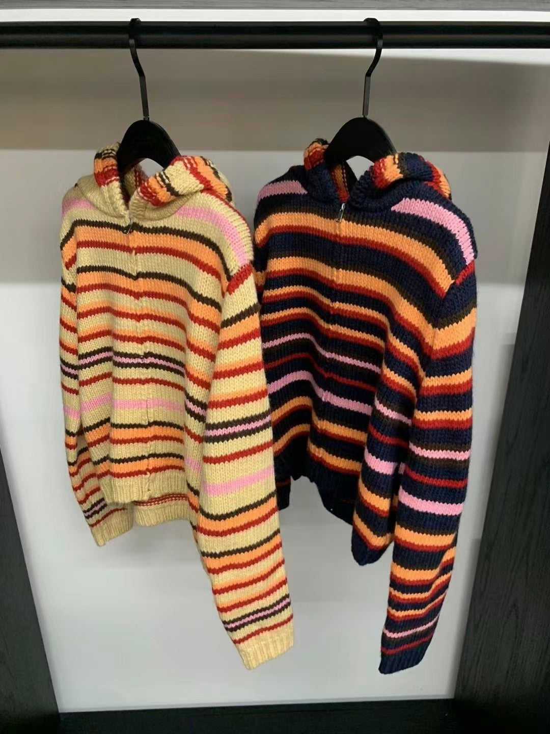 連線優惠/ Orange Stripes Knit Zip Jacket
