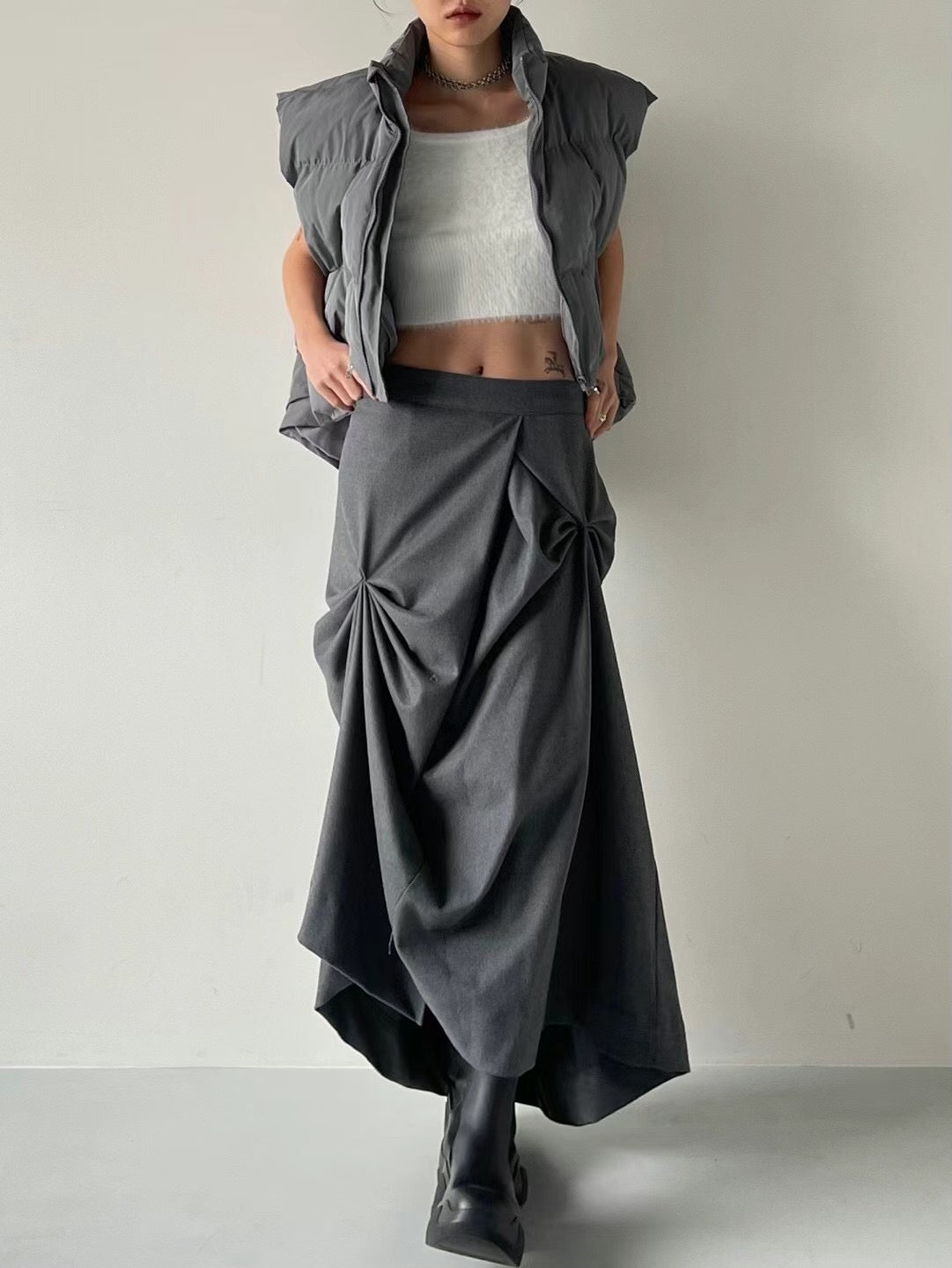"Dahlia" 3D Bows Skirt (Grey)