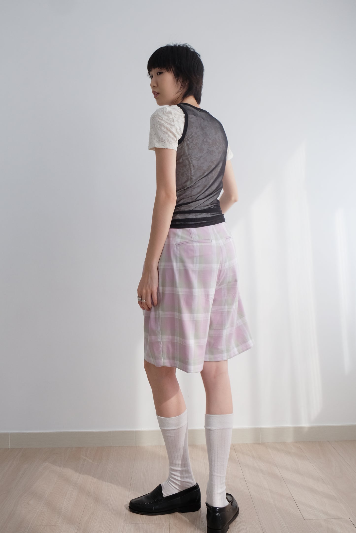✨推!"Evelyn" Lilac Tartan Pleated Shorts