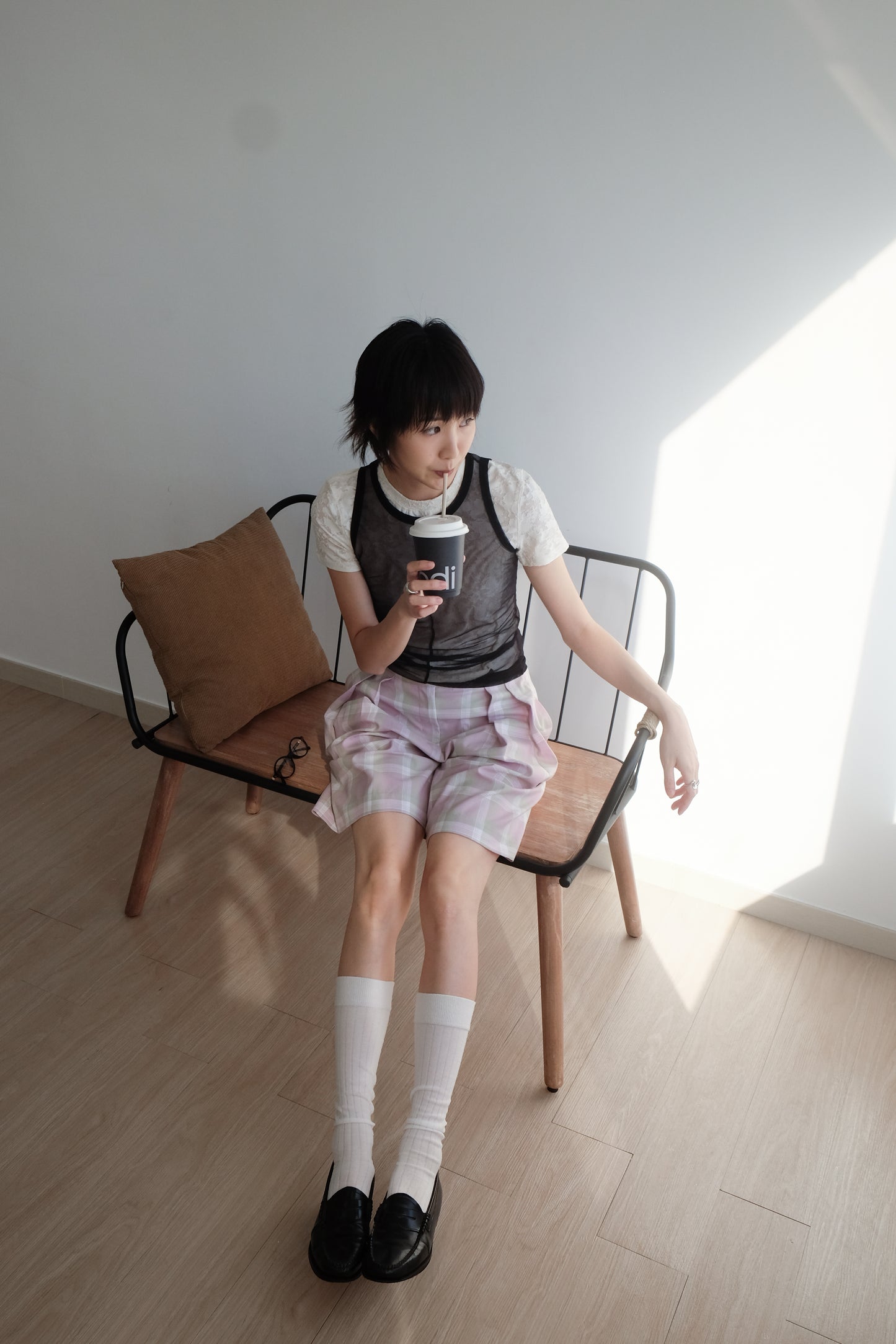 ✨推!"Evelyn" Lilac Tartan Pleated Shorts