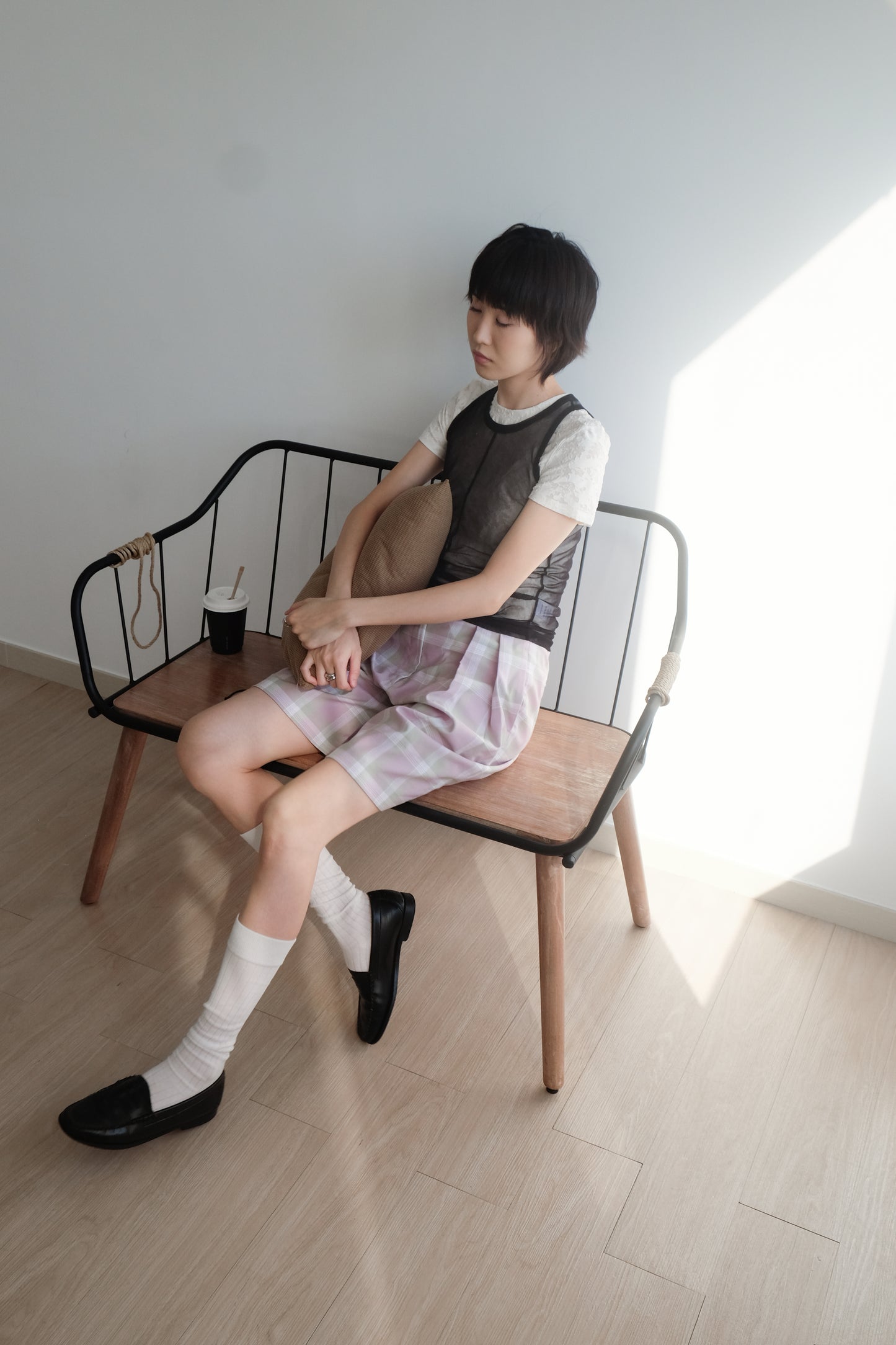✨推!"Evelyn" Lilac Tartan Pleated Shorts