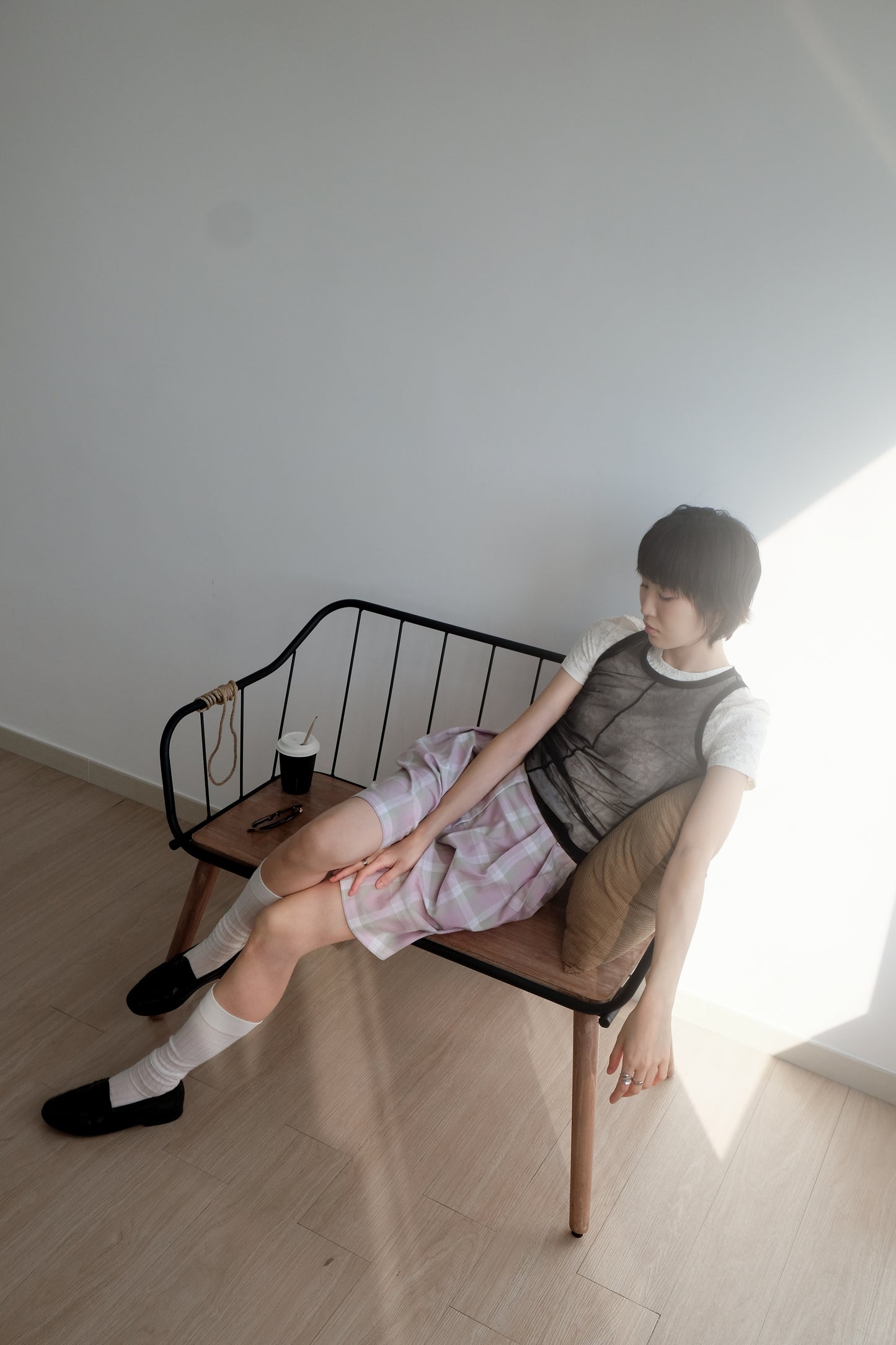 ✨推!"Evelyn" Lilac Tartan Pleated Shorts
