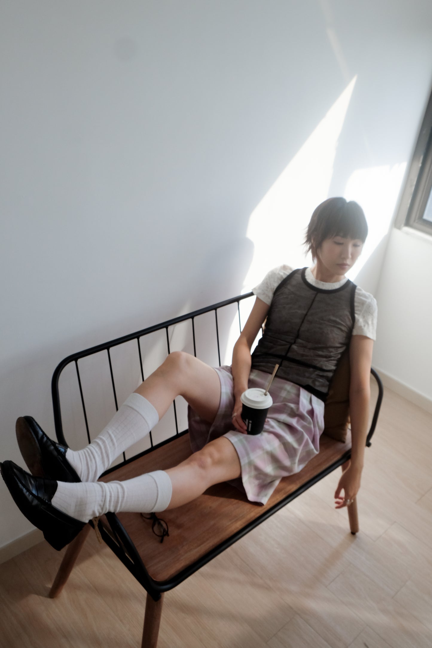 ✨推!"Evelyn" Lilac Tartan Pleated Shorts