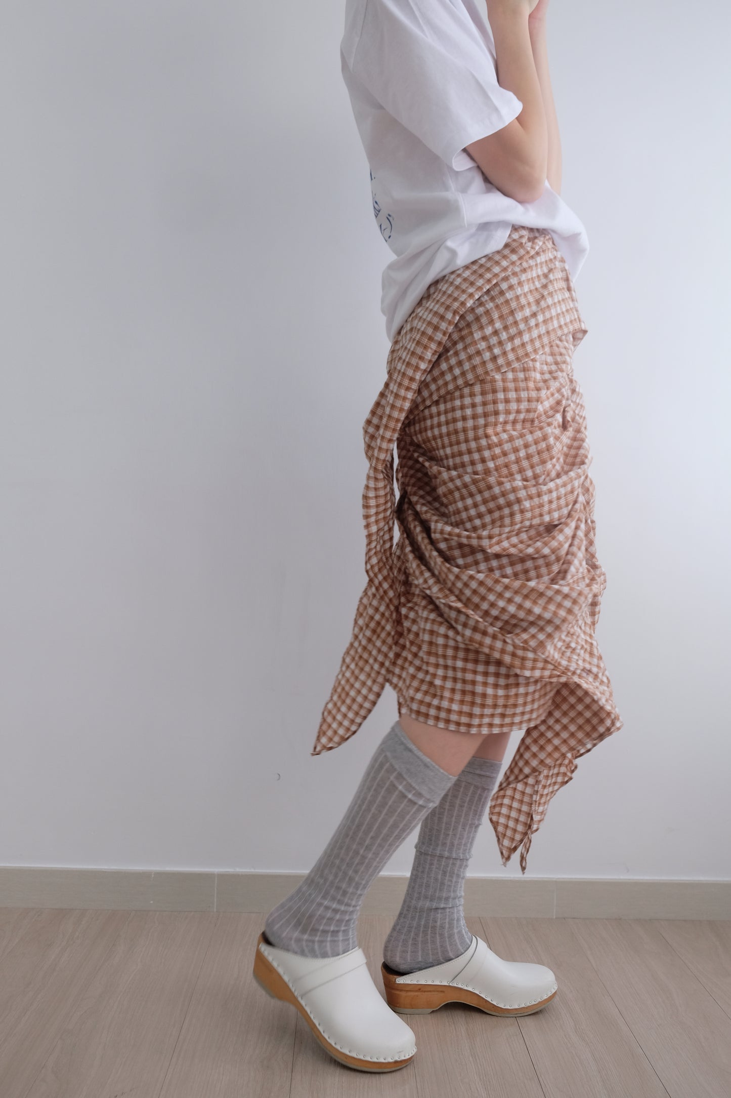 2-way Gingham Knots Top/ Skirt (Brown)