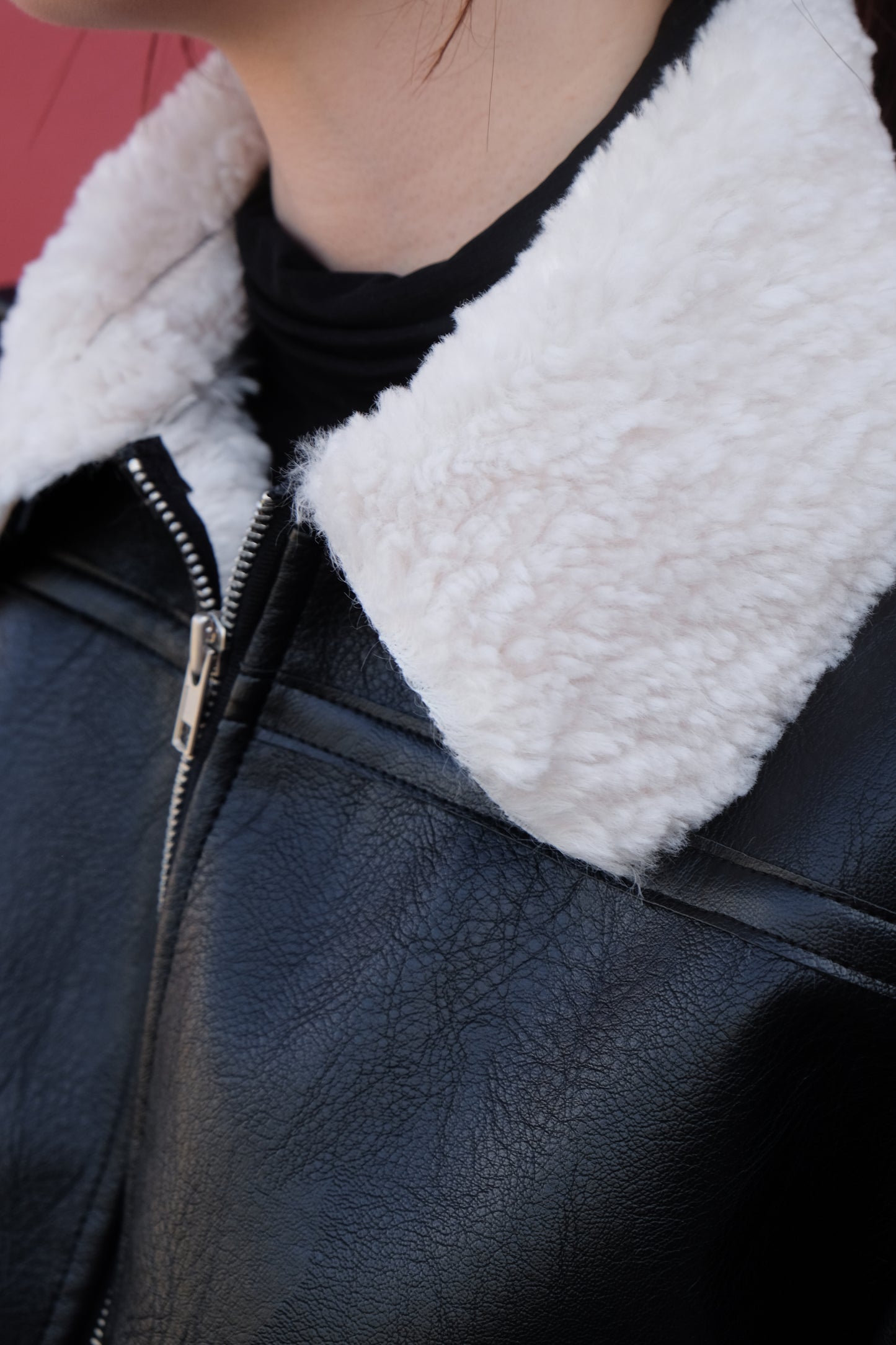 ✨推!"Lana" Puff Sleeve Faux Leather Jacket (Black)