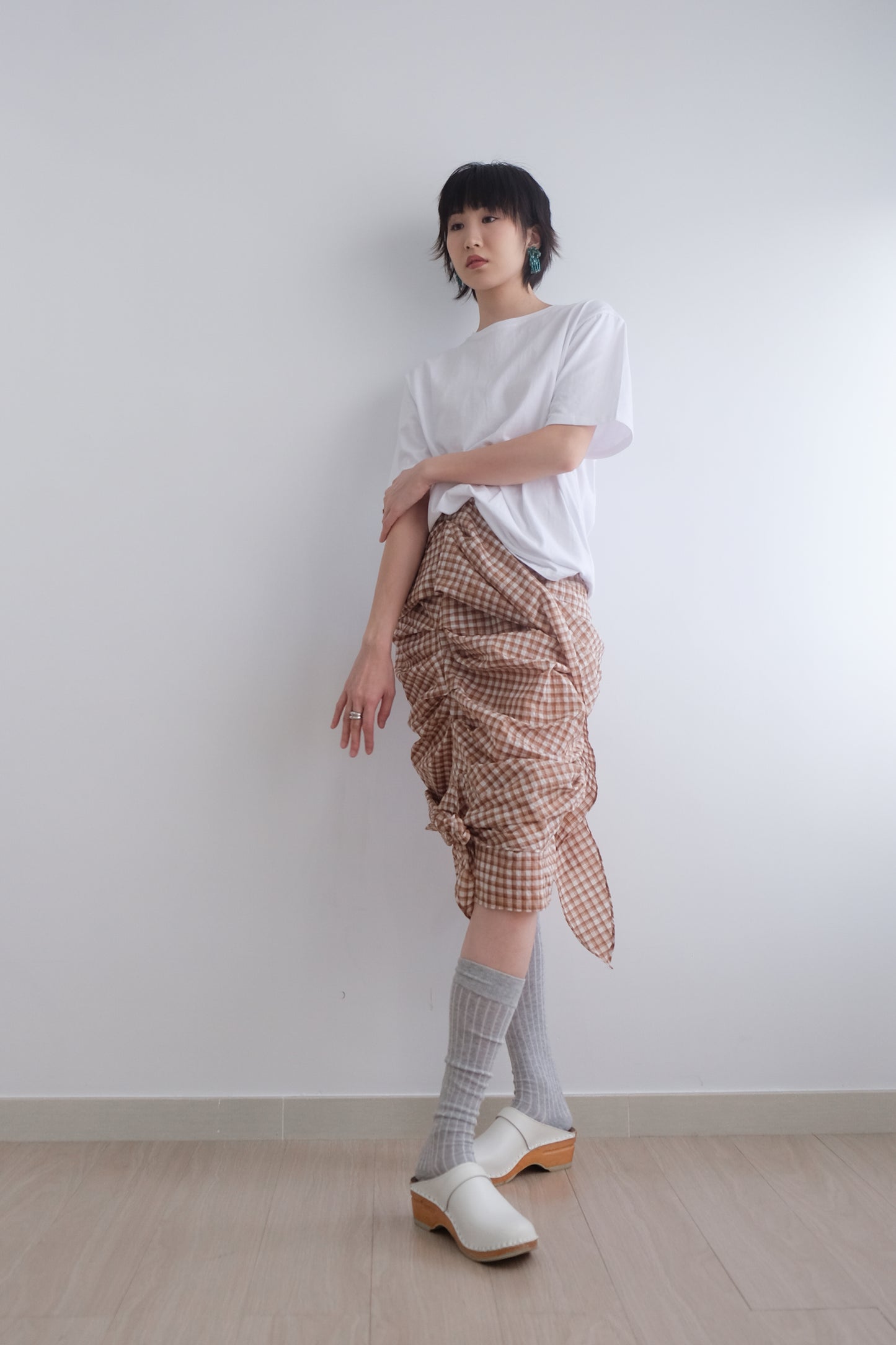 2-way Gingham Knots Top/ Skirt (Brown)