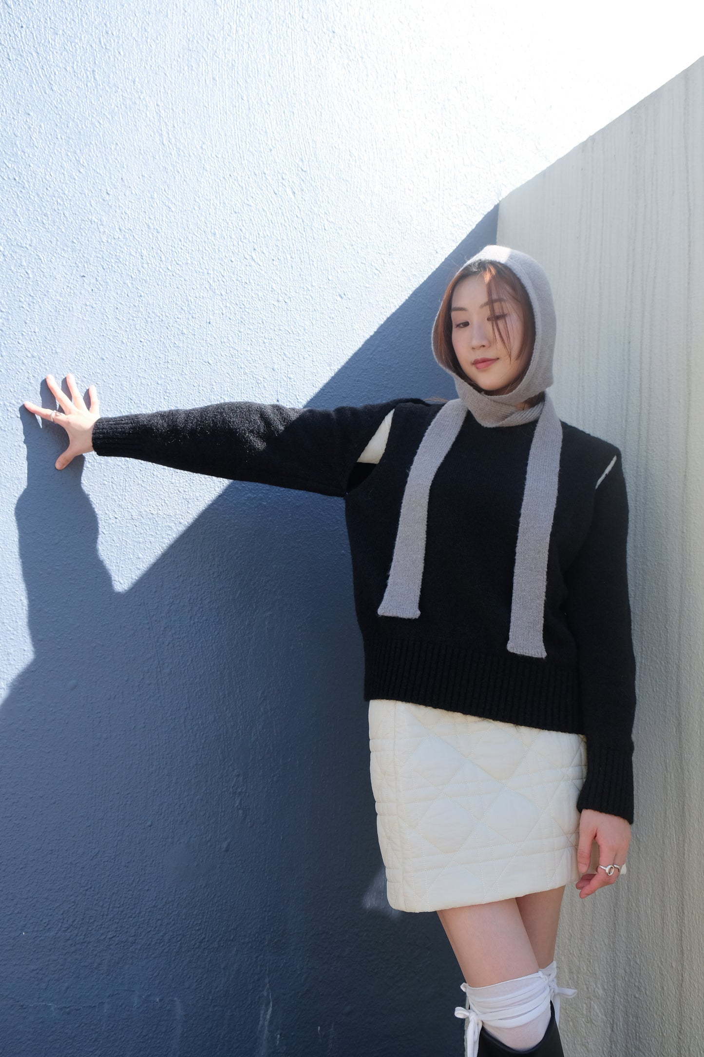 Quilted A-shape Mini Skirt (Ivory)