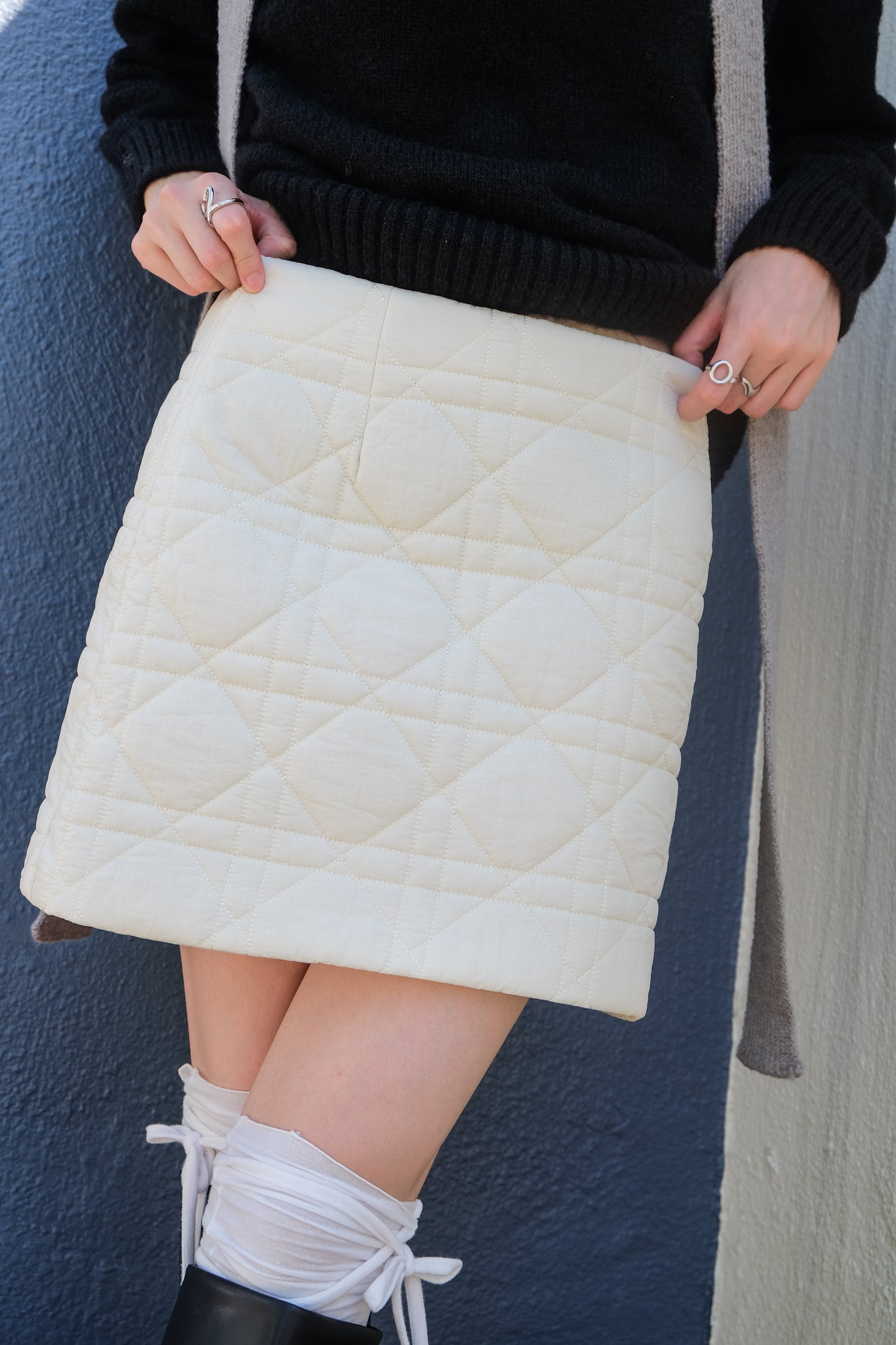 Quilted A-shape Mini Skirt (Ivory)