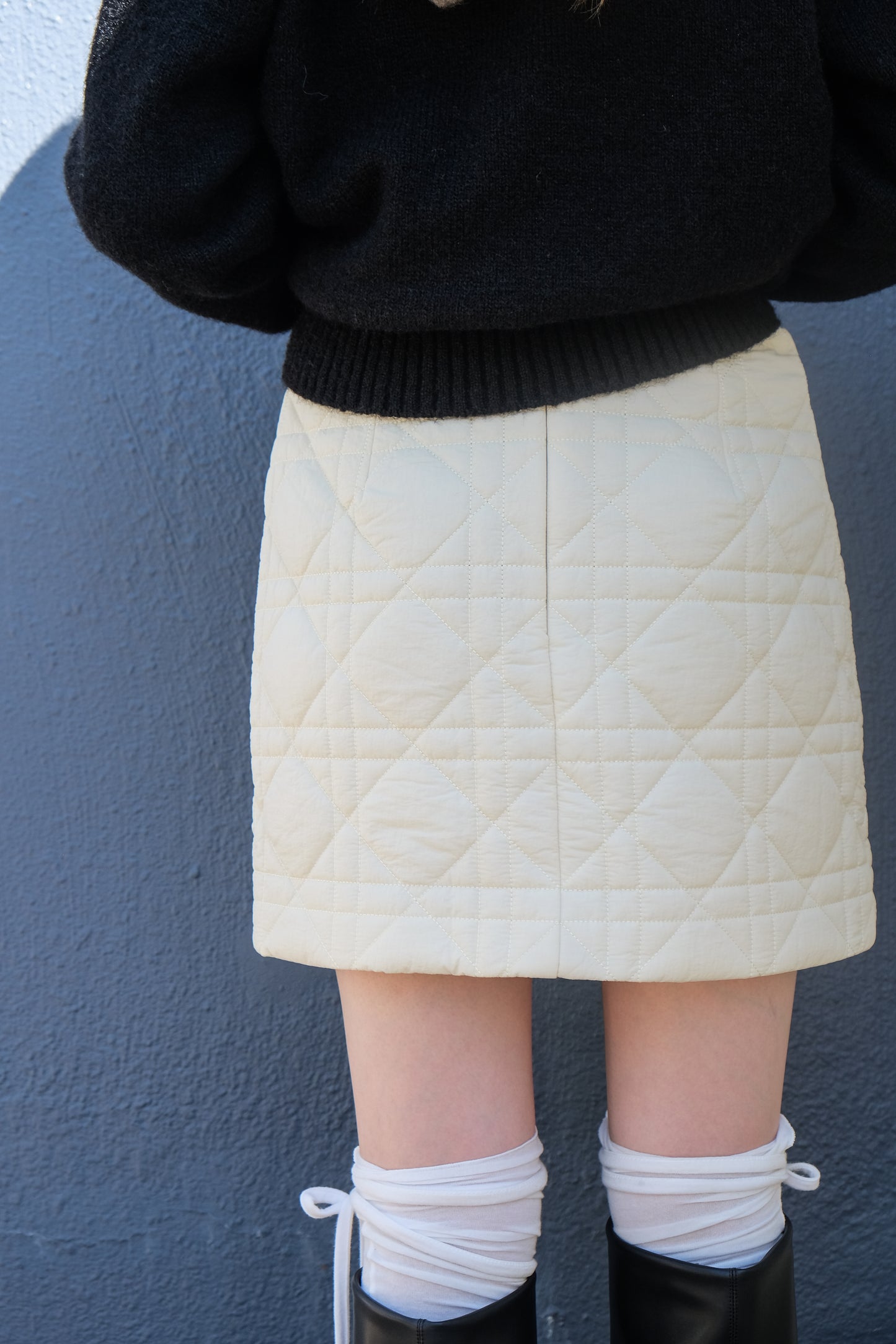 Quilted A-shape Mini Skirt (Ivory)
