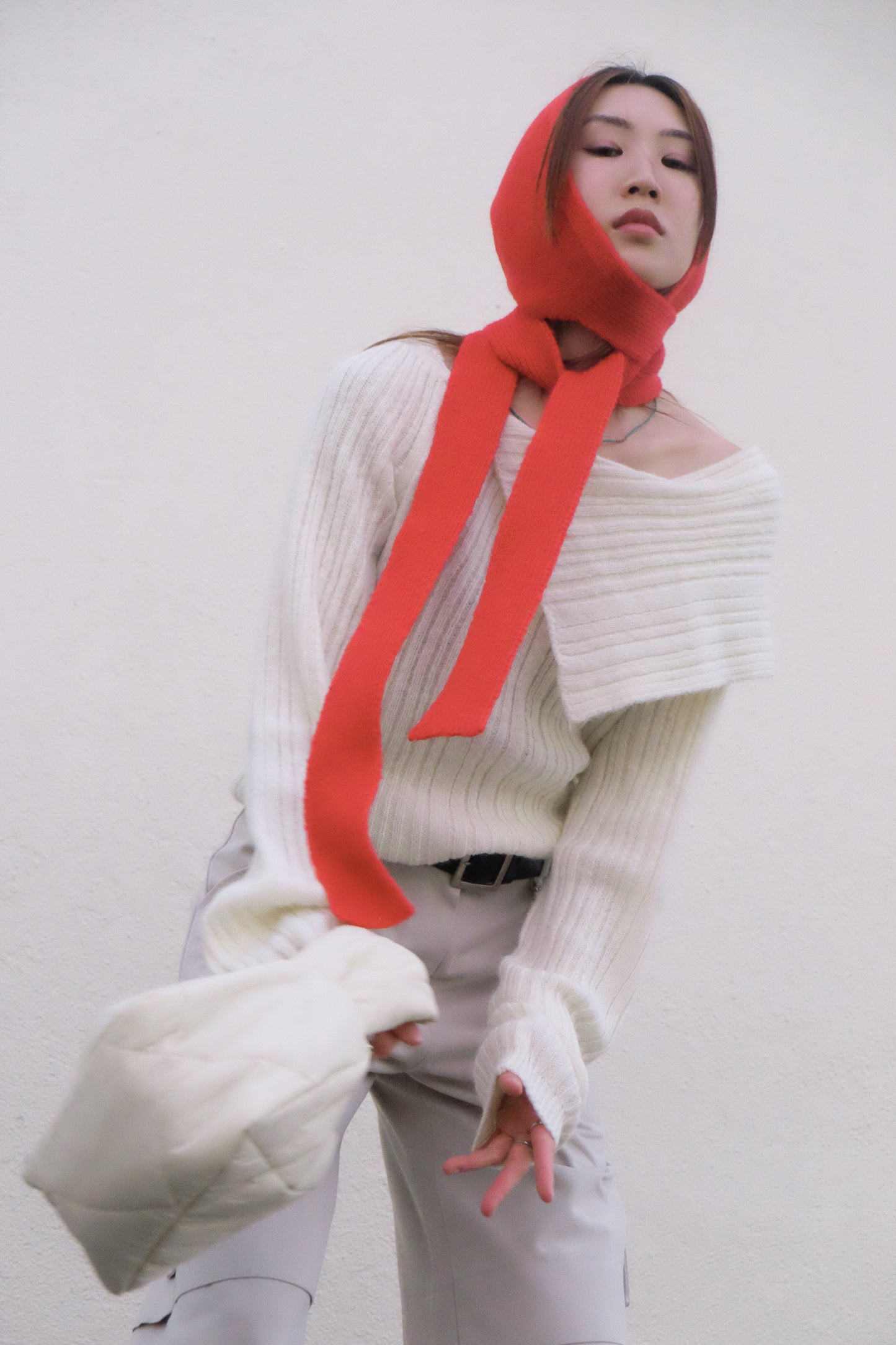 "Big Boy" Off-shoulder Wool Top (Cream)