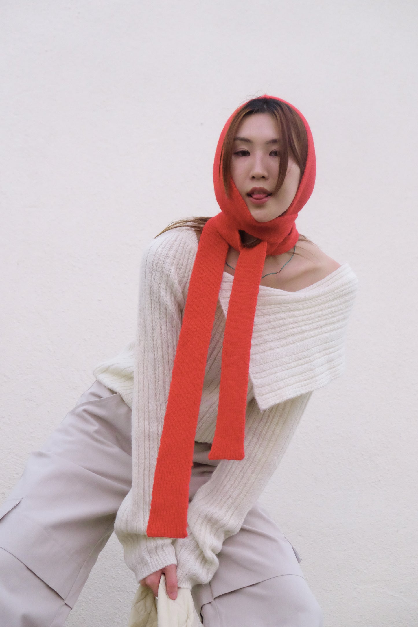 "Big Boy" Off-shoulder Wool Top (Cream)