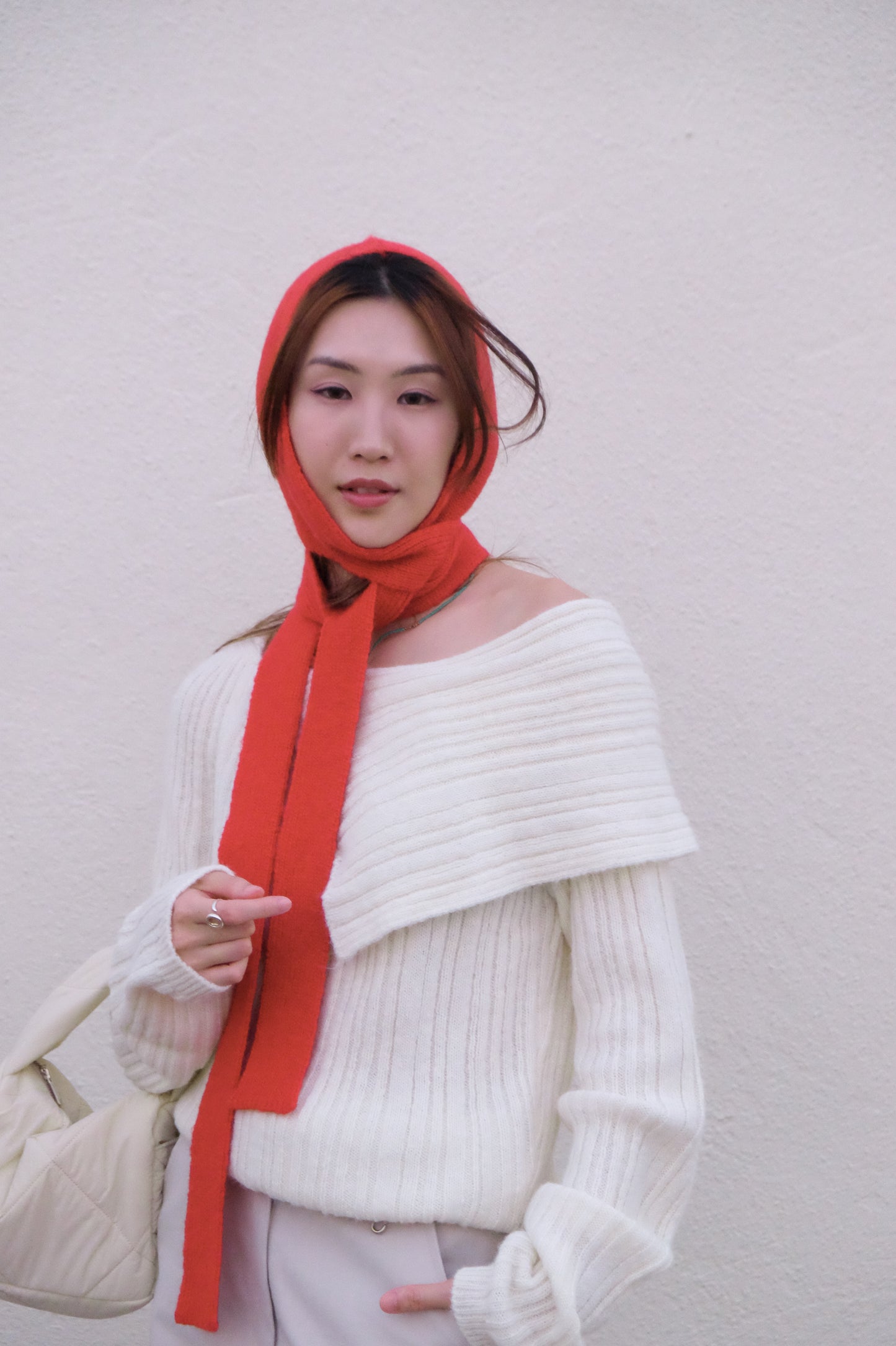"Big Boy" Off-shoulder Wool Top (Cream)