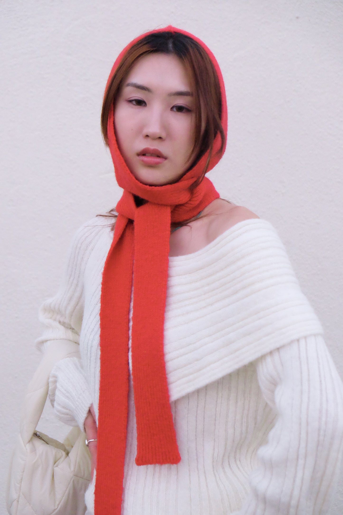 "Big Boy" Off-shoulder Wool Top (Cream)