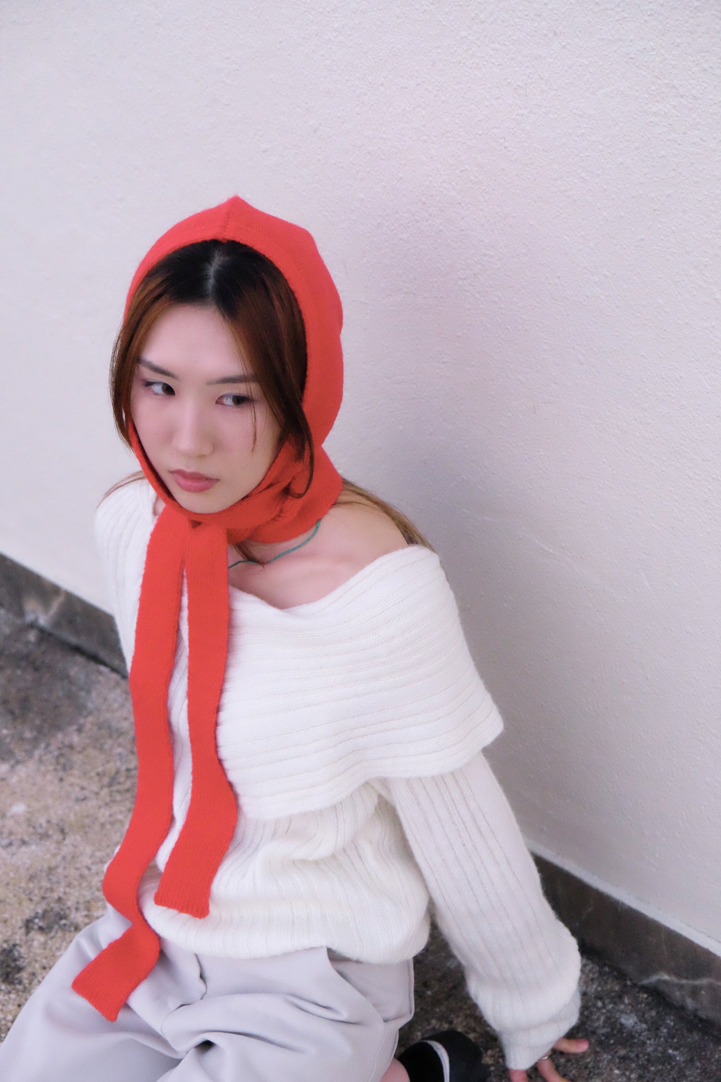"Big Boy" Off-shoulder Wool Top (Cream)