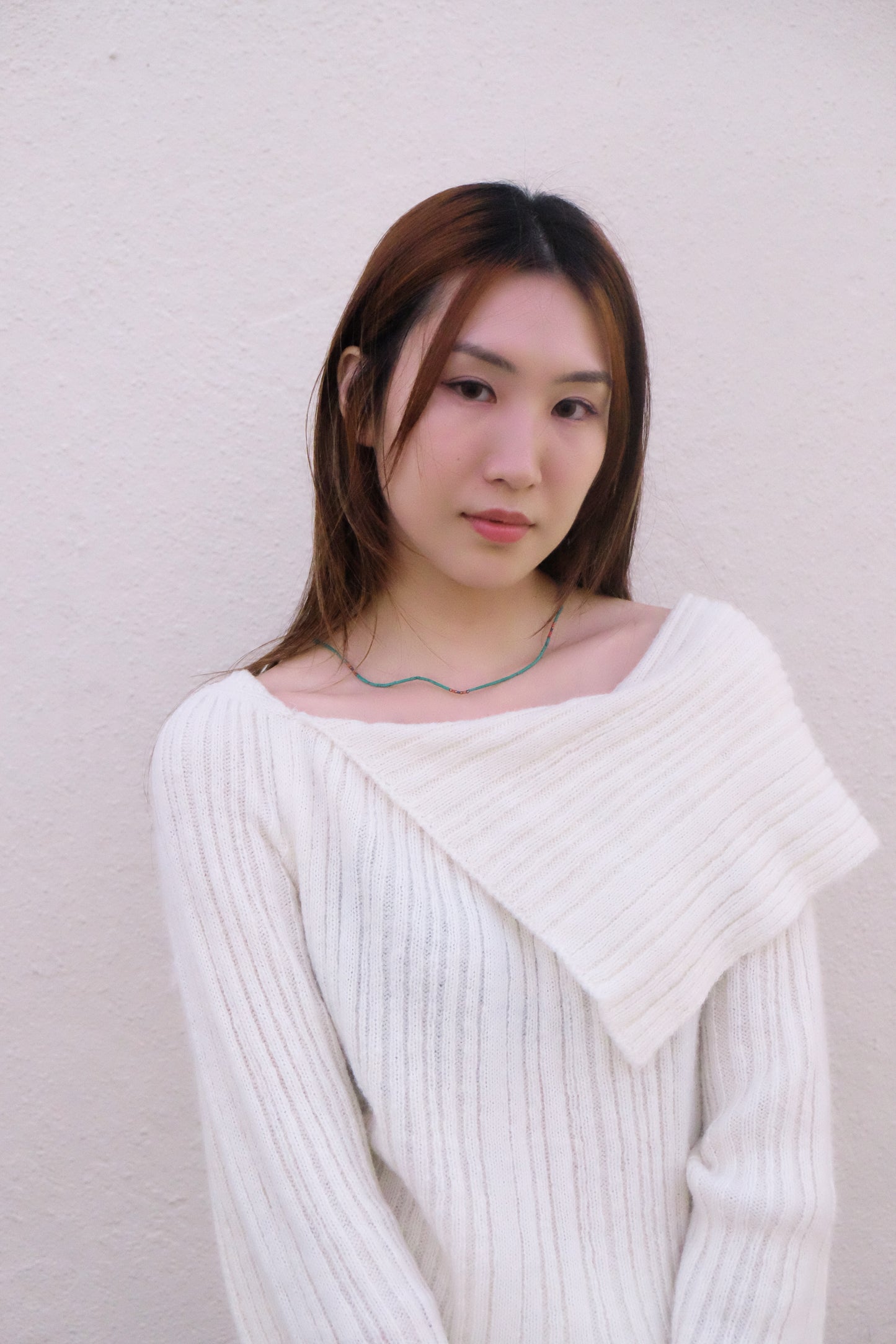 "Big Boy" Off-shoulder Wool Top (Cream)