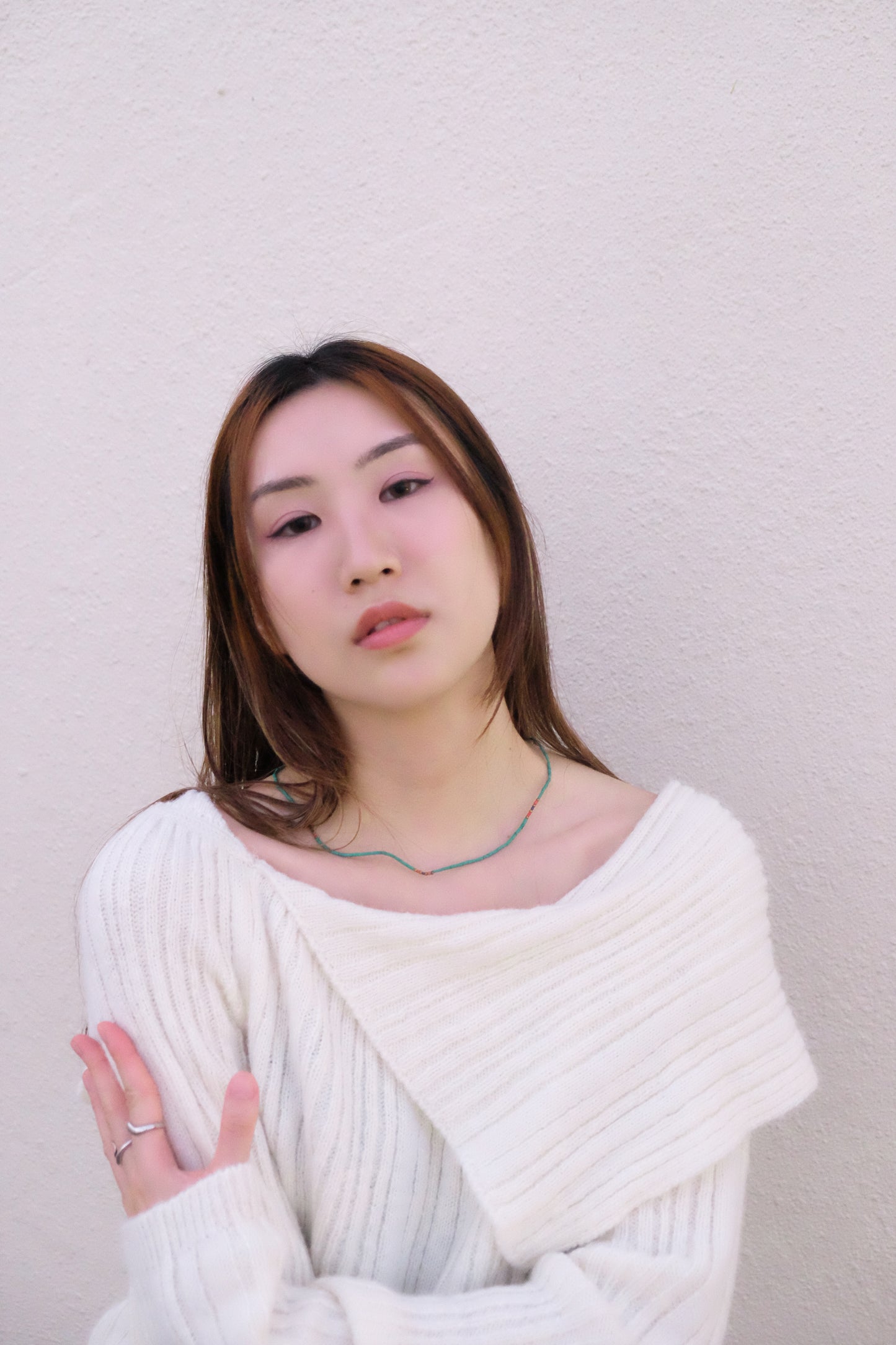 "Big Boy" Off-shoulder Wool Top (Cream)