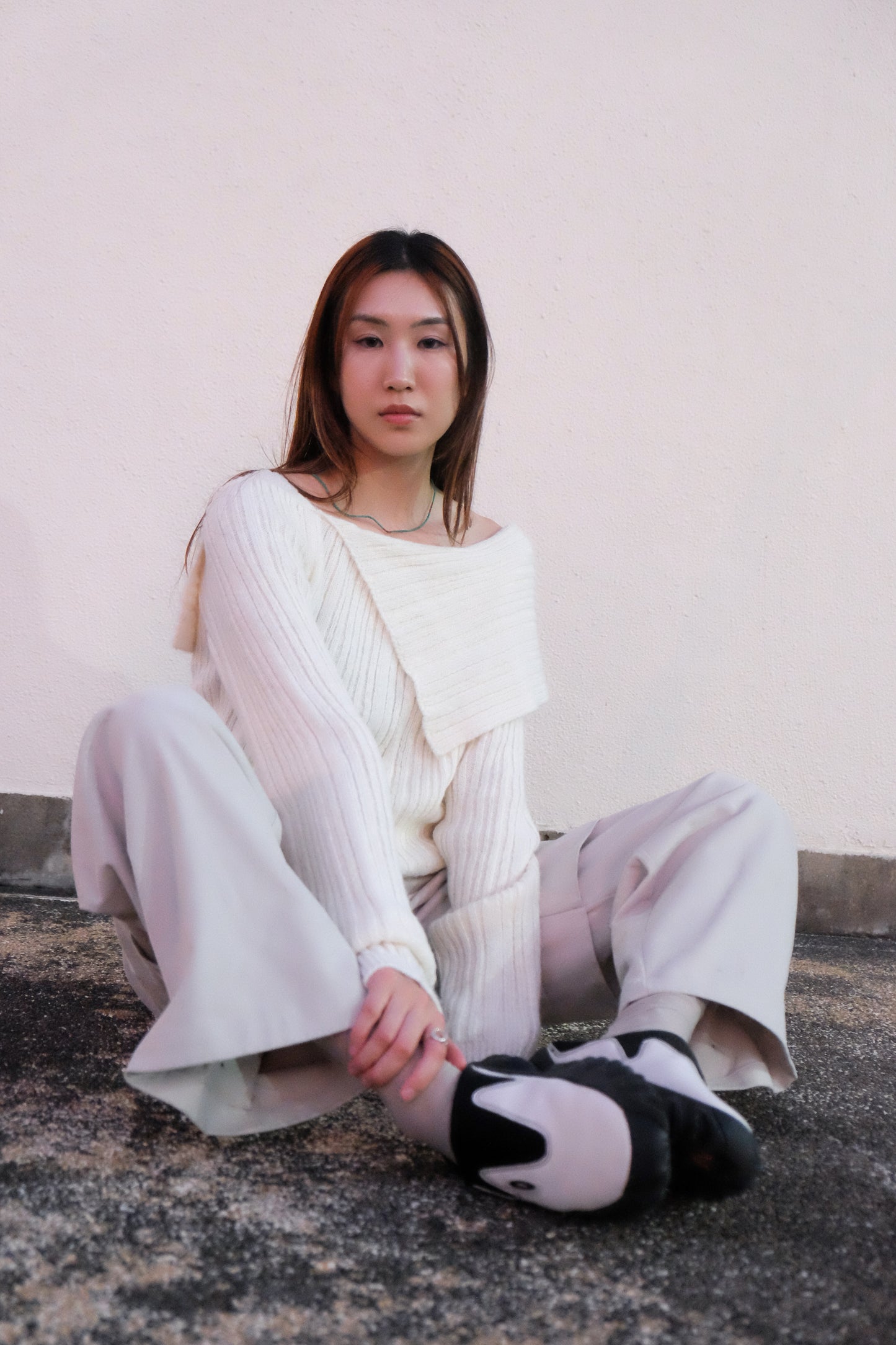 "Big Boy" Off-shoulder Wool Top (Cream)