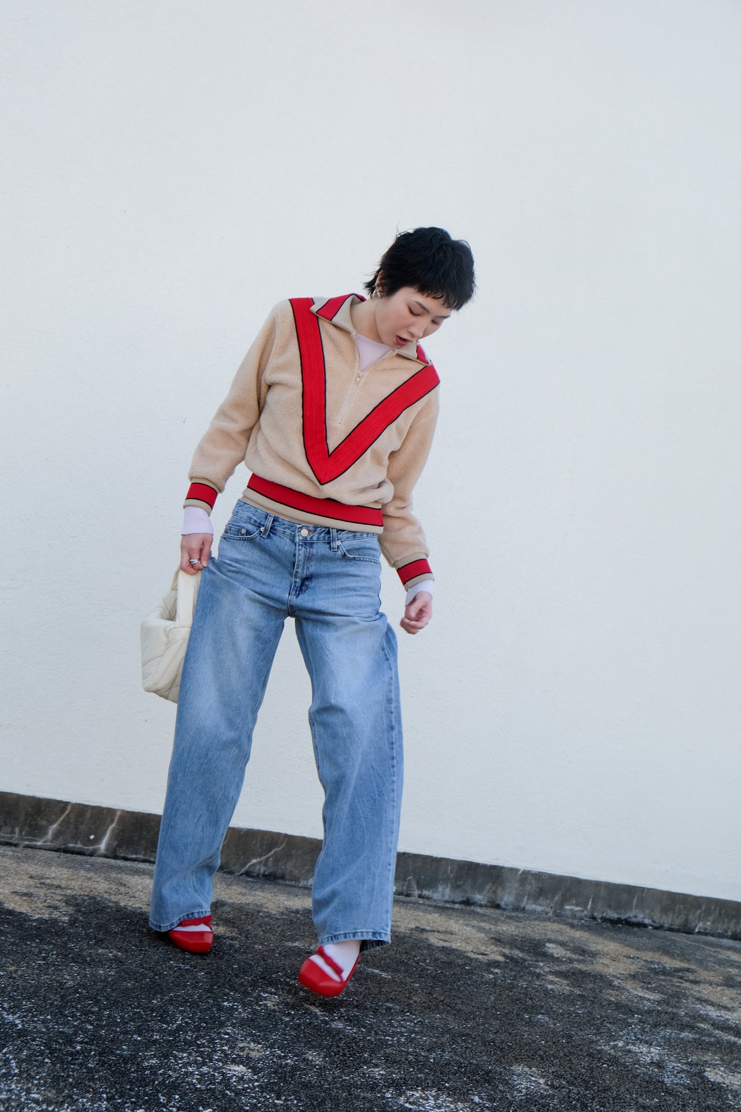 ✨推!"Red V" Fleece Retro Pullover