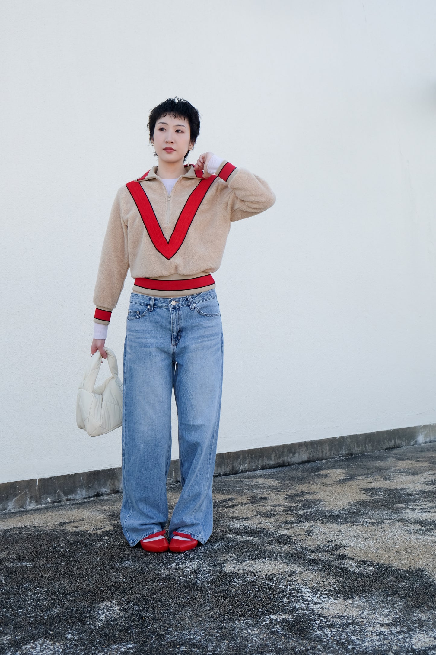 ✨推!"Red V" Fleece Retro Pullover
