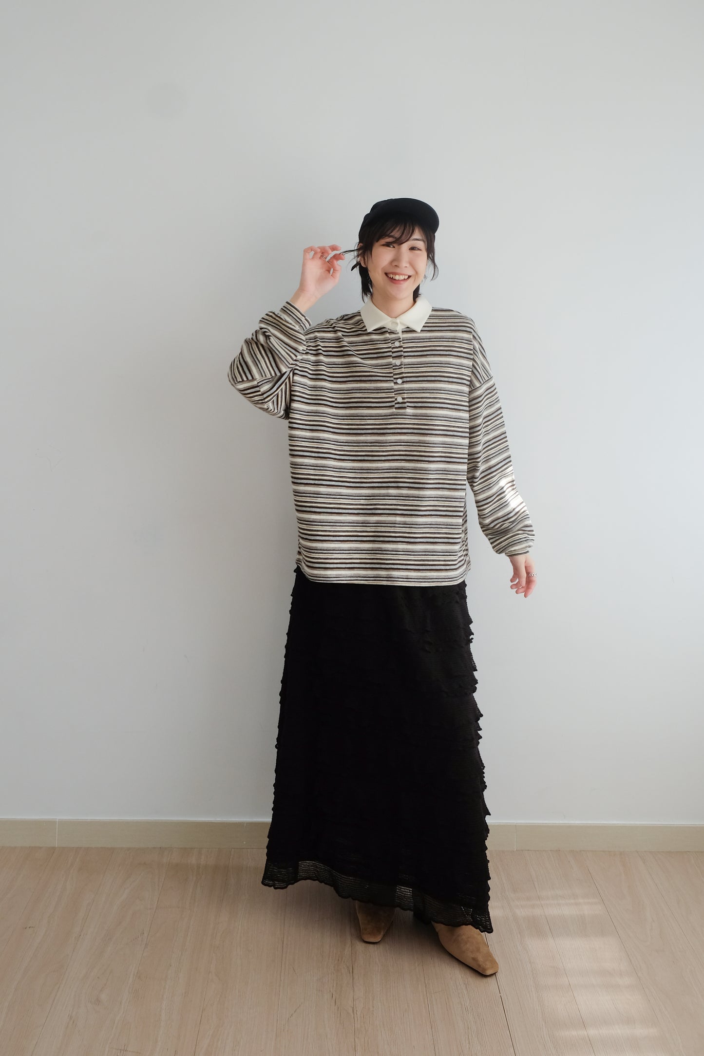 "Crepe Cake" Knit Ruffles Skirt (Black)