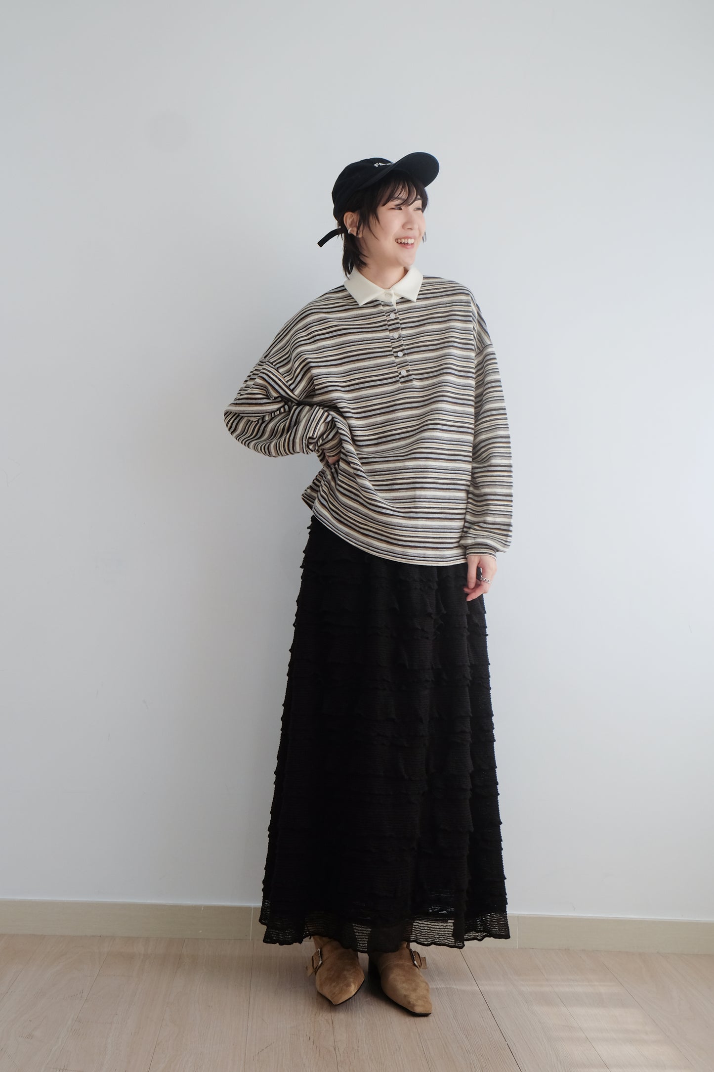 "Crepe Cake" Knit Ruffles Skirt (Black)