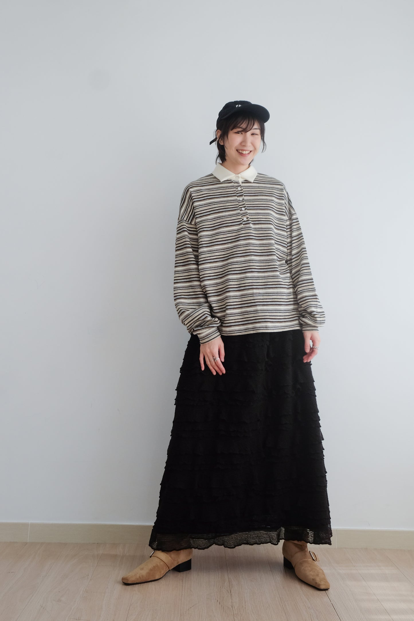 "Crepe Cake" Knit Ruffles Skirt (Black)