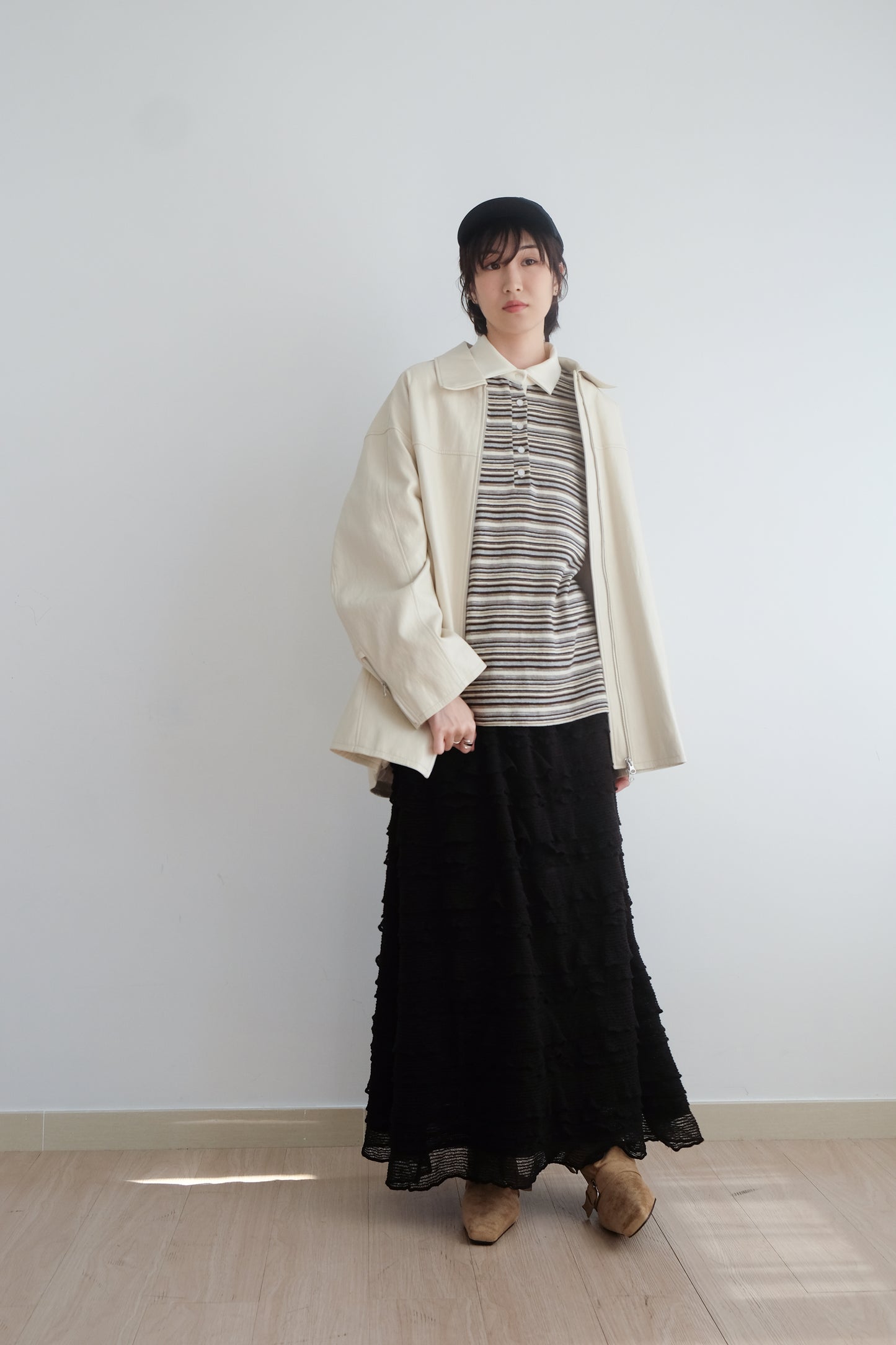 "Crepe Cake" Knit Ruffles Skirt (Black)