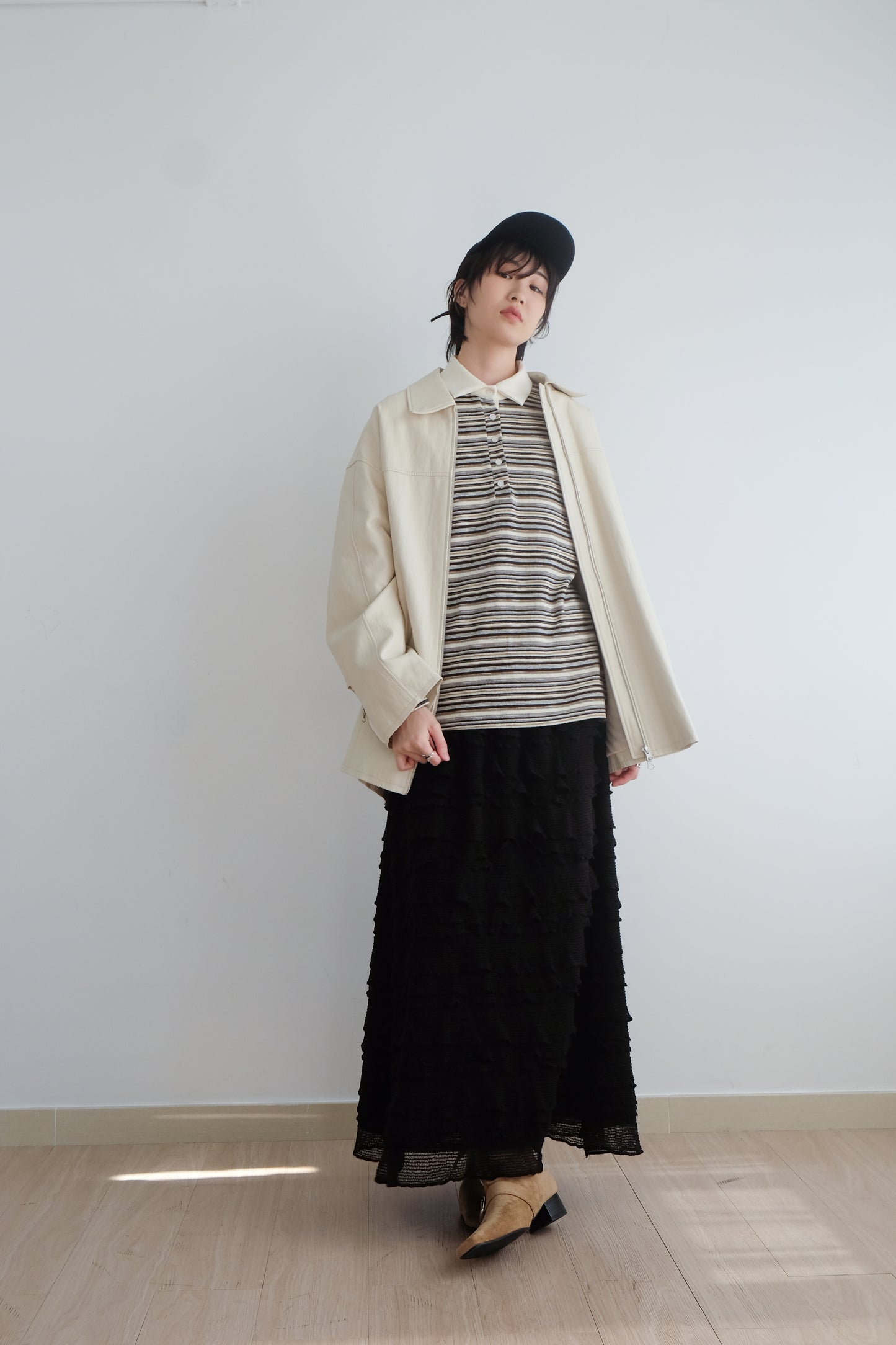 "Crepe Cake" Knit Ruffles Skirt (Black)