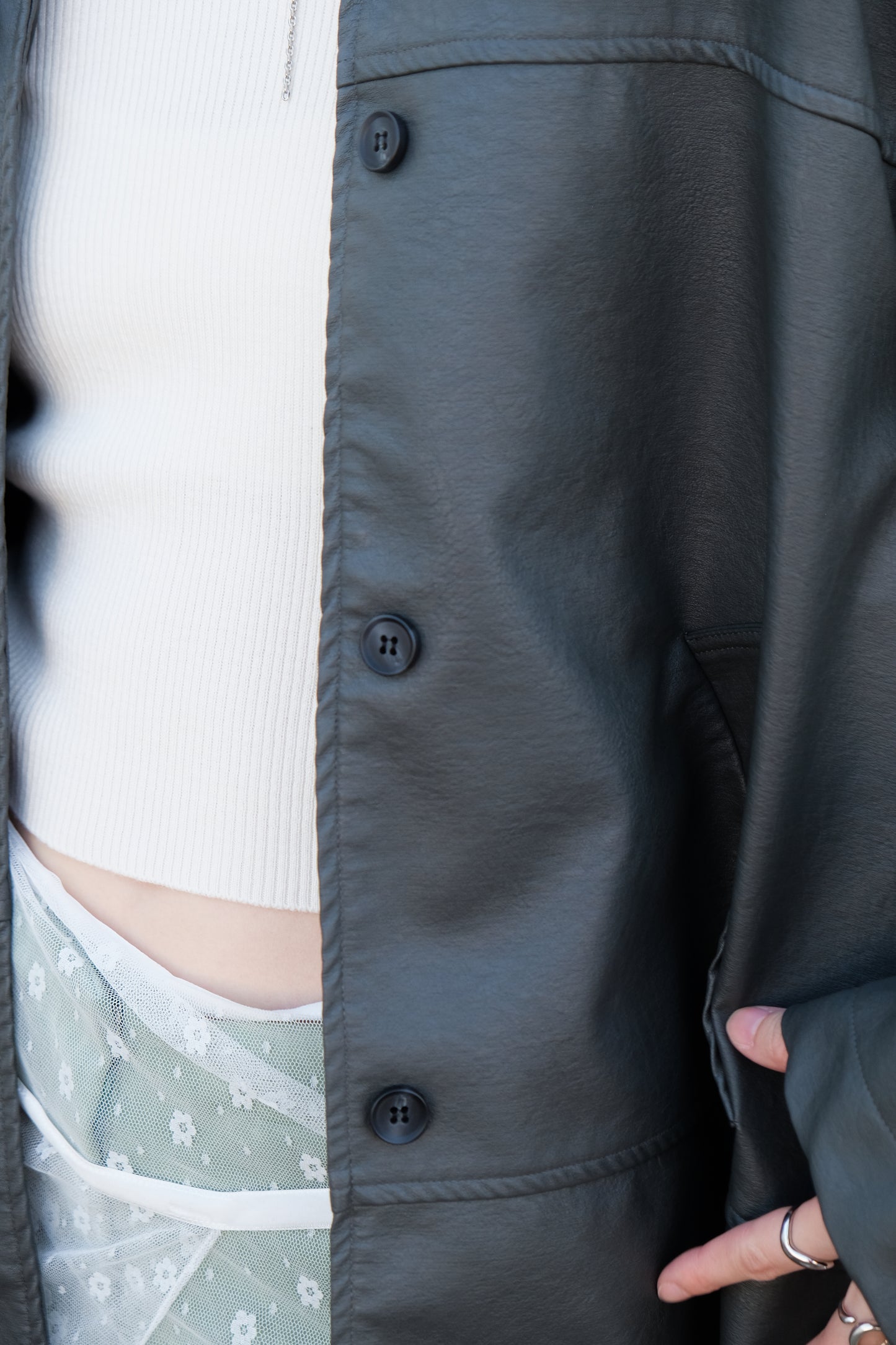 Faux Leather Trench Coat (Grey)