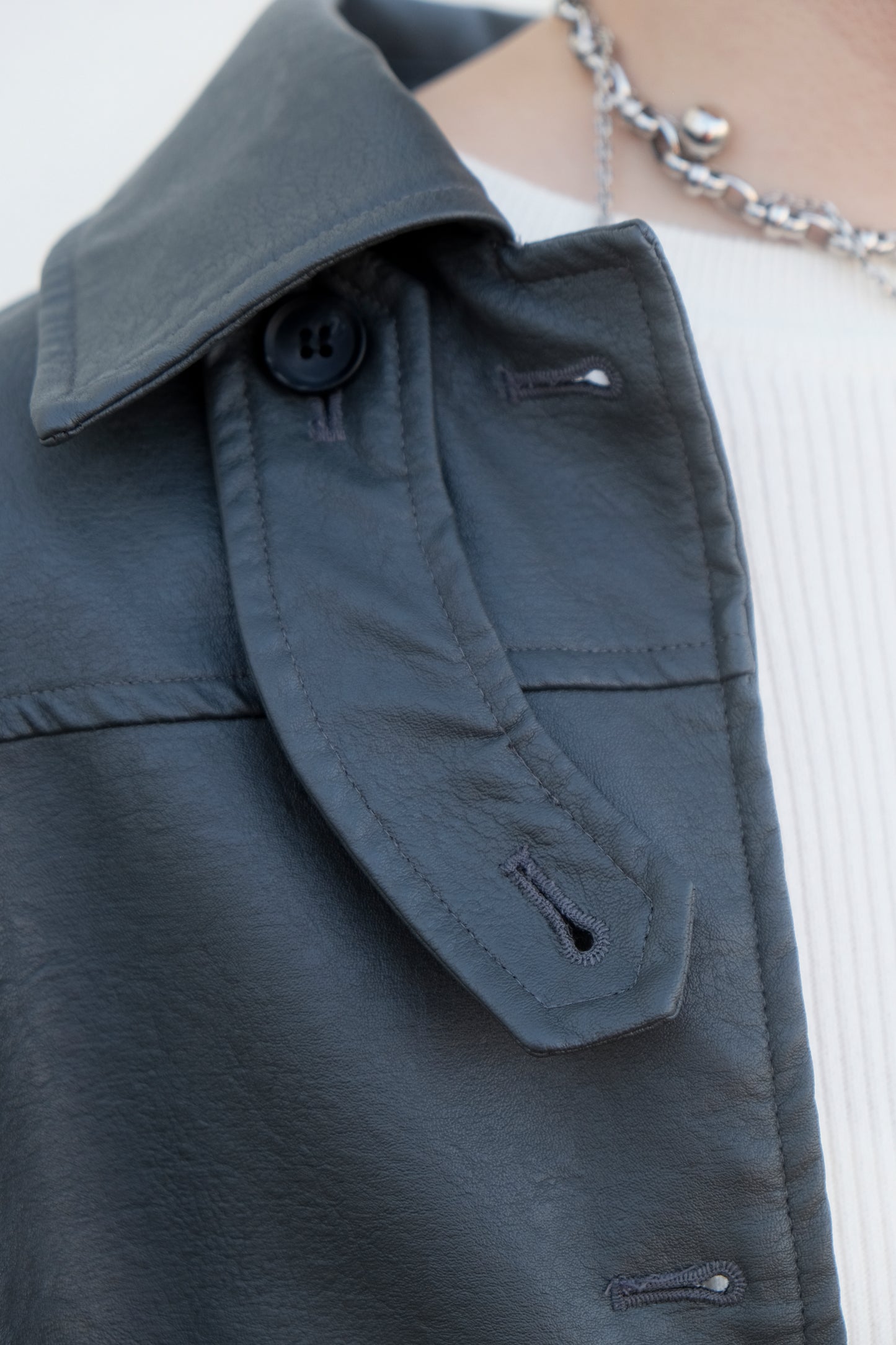 Faux Leather Trench Coat (Grey)