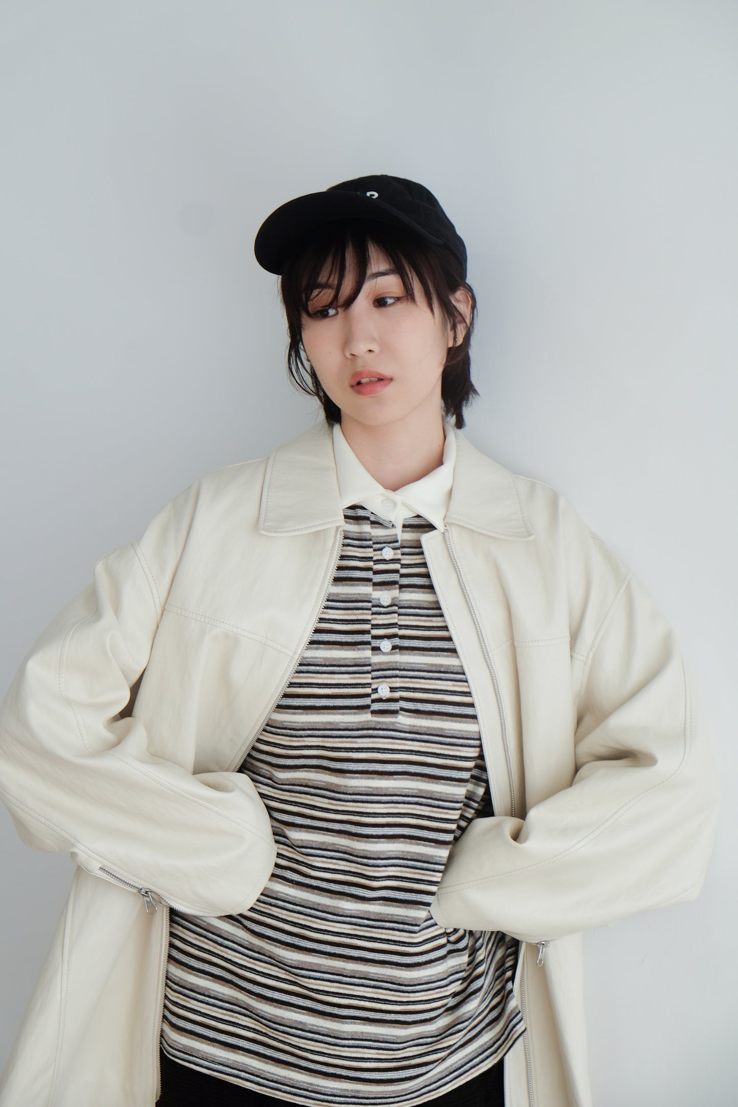 ✨推!Minimal Zips PU Leather Jacket (Cream)