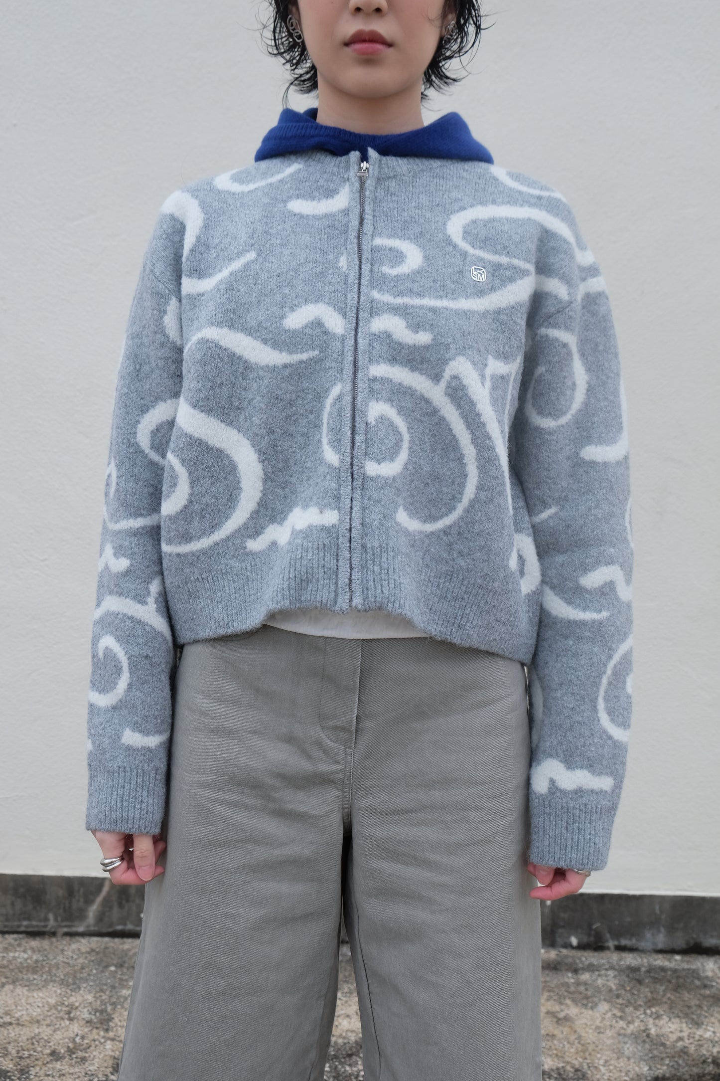 ✨推!"Yin Yang" Wool Knit Zip Jacket (Grey)