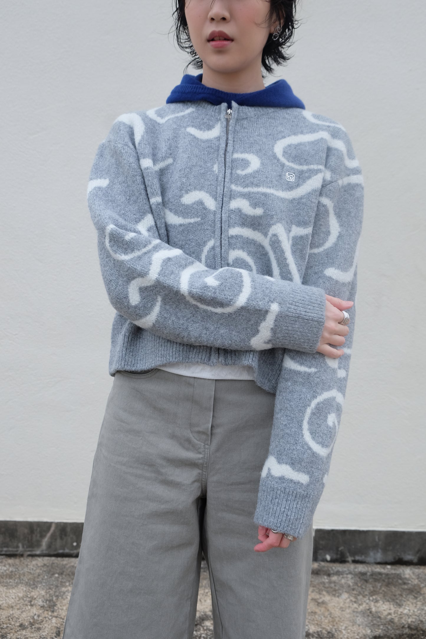 ✨推!"Yin Yang" Wool Knit Zip Jacket (Grey)