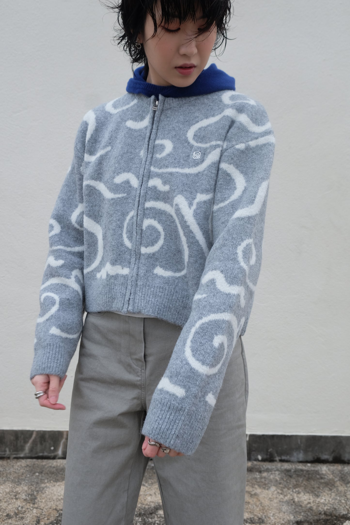 ✨推!"Yin Yang" Wool Knit Zip Jacket (Grey)