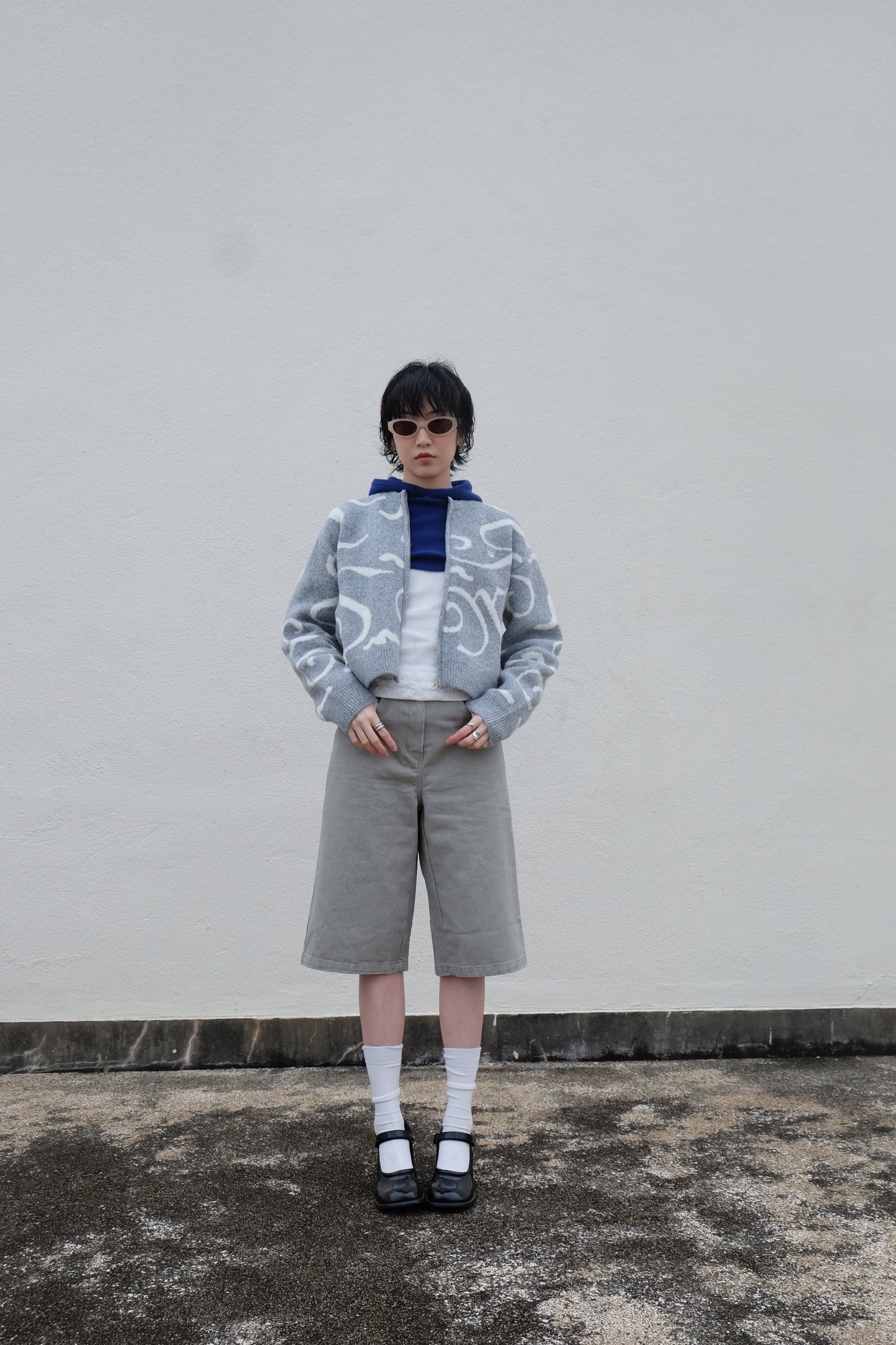 Boxy Mid-length Jorts (Charcoal/ Grey)