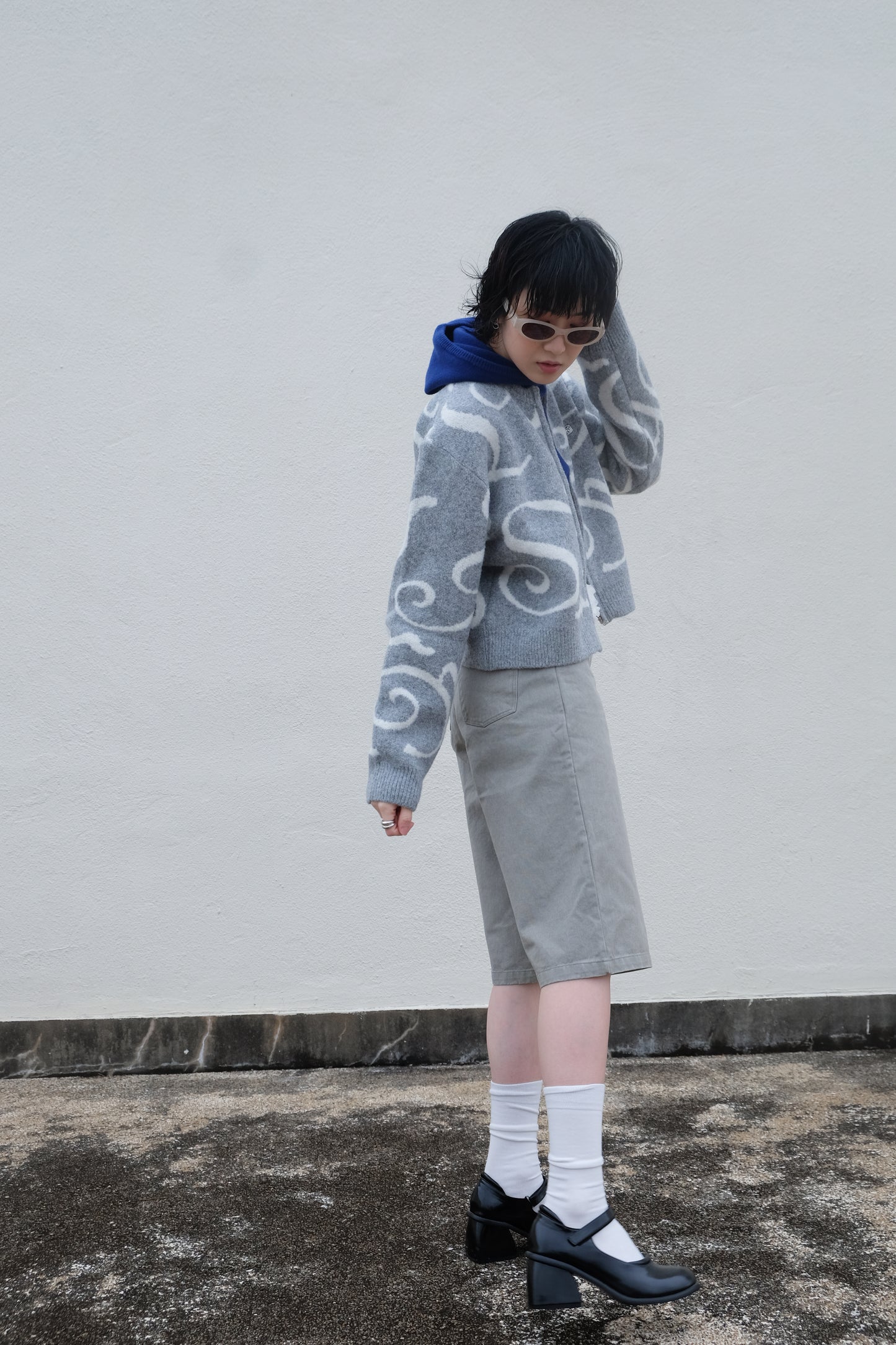 ✨推!"Yin Yang" Wool Knit Zip Jacket (Grey)