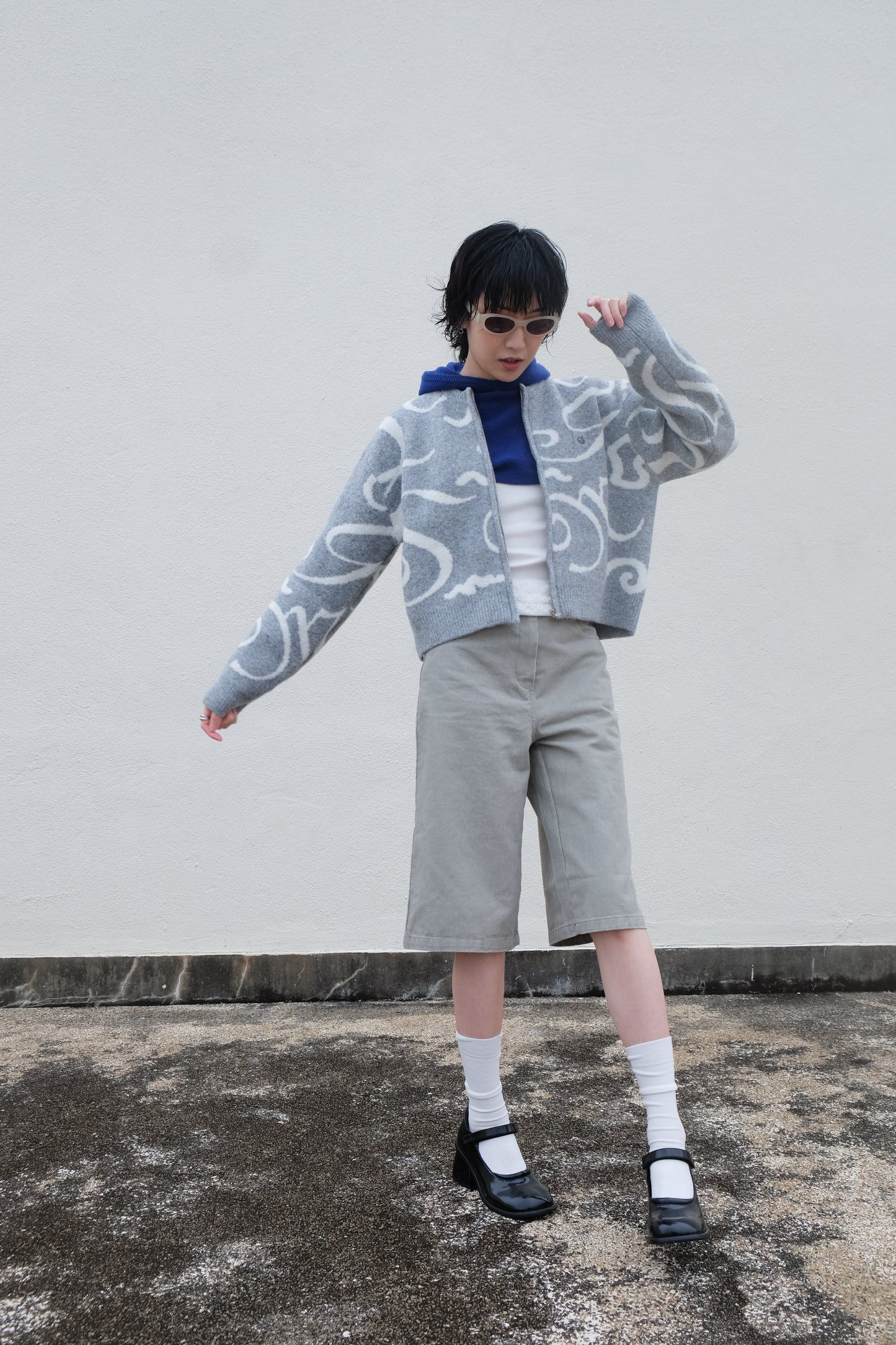 ✨推!"Yin Yang" Wool Knit Zip Jacket (Grey)