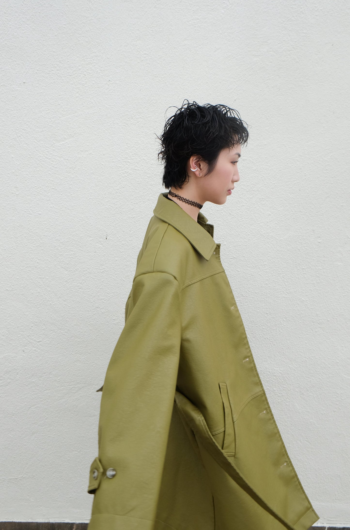 ✨推!Faux Leather Trench Coat (Olive)