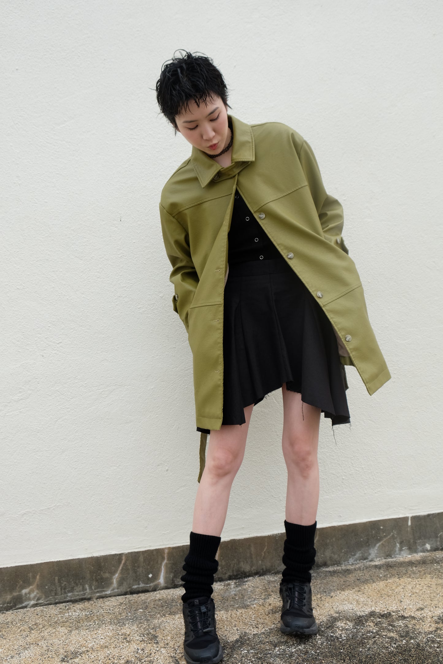 ✨推!Faux Leather Trench Coat (Olive)