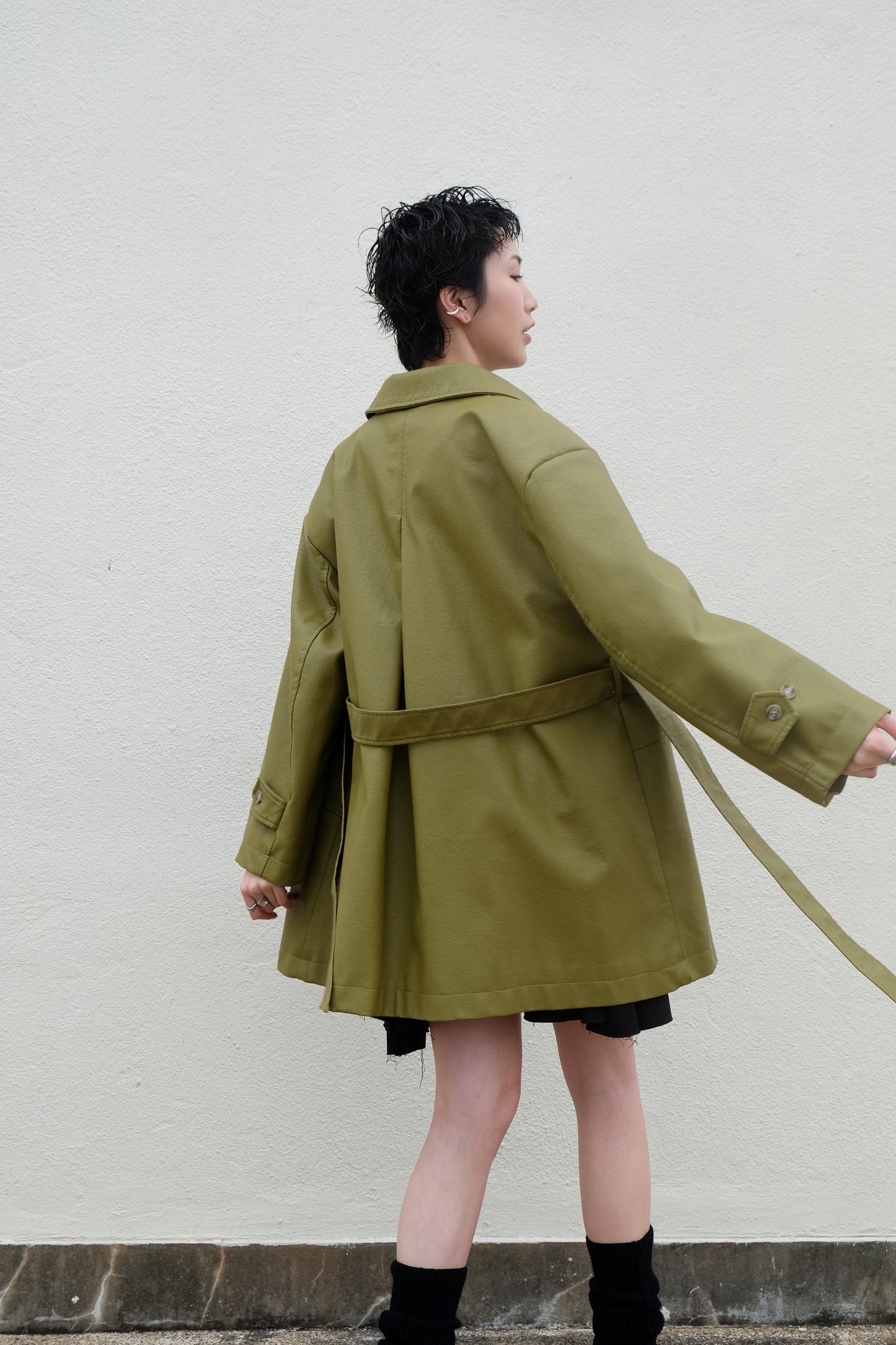 ✨推!Faux Leather Trench Coat (Olive)