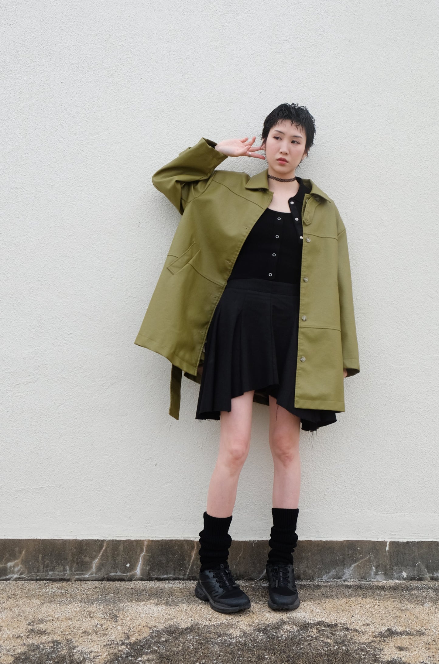 ✨推!Faux Leather Trench Coat (Olive)