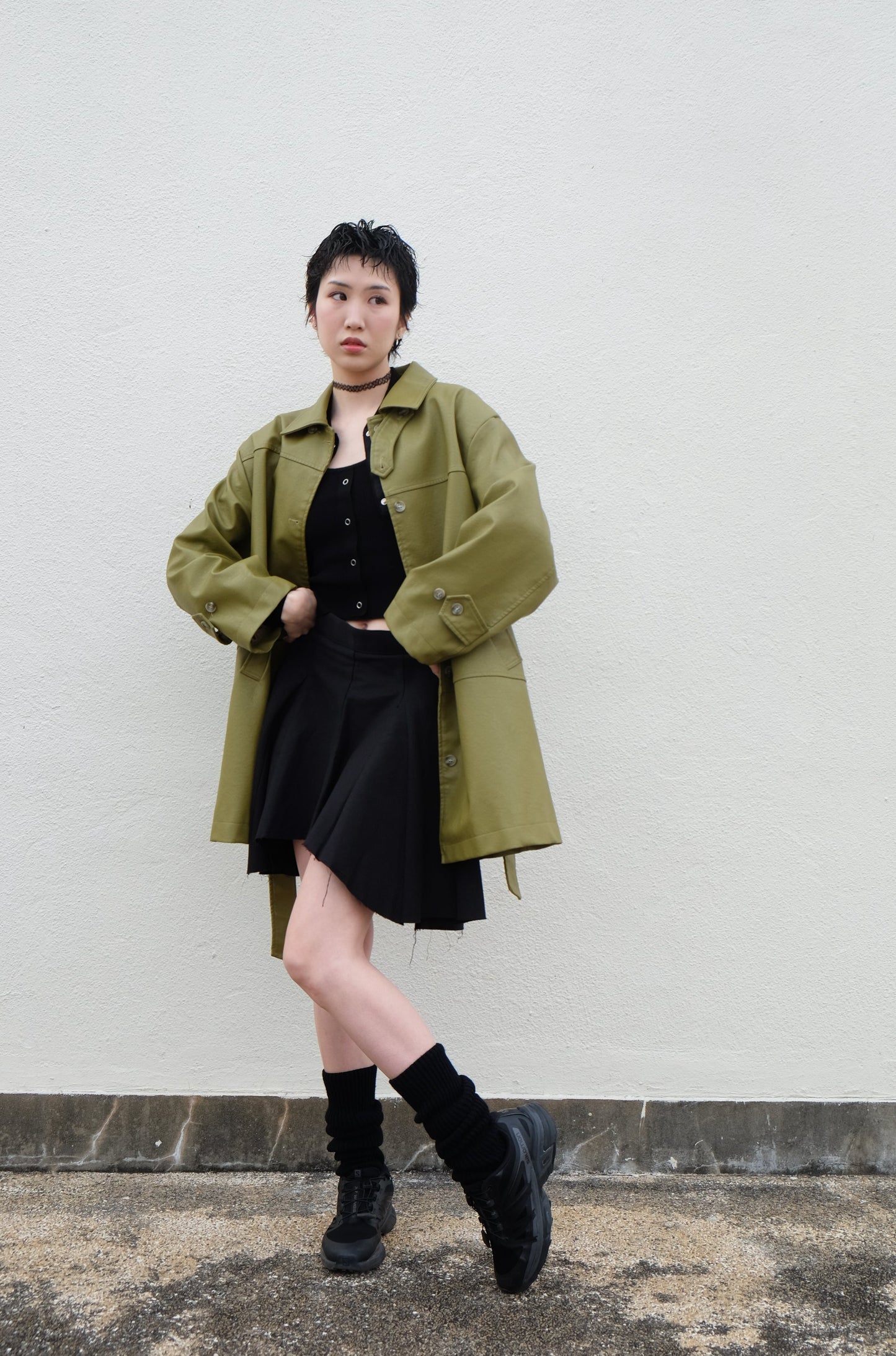 ✨推!Faux Leather Trench Coat (Olive)