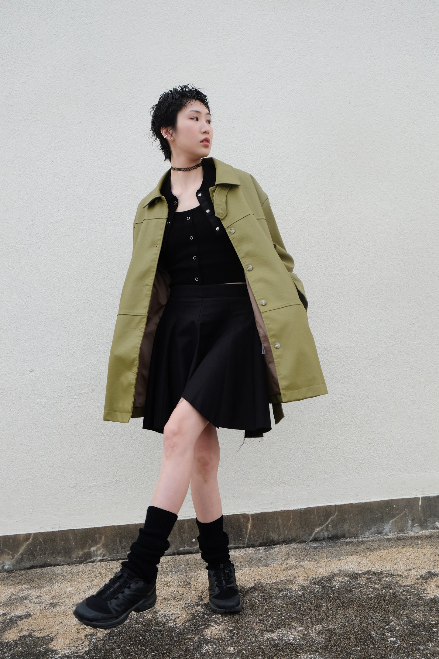✨推!Faux Leather Trench Coat (Olive)