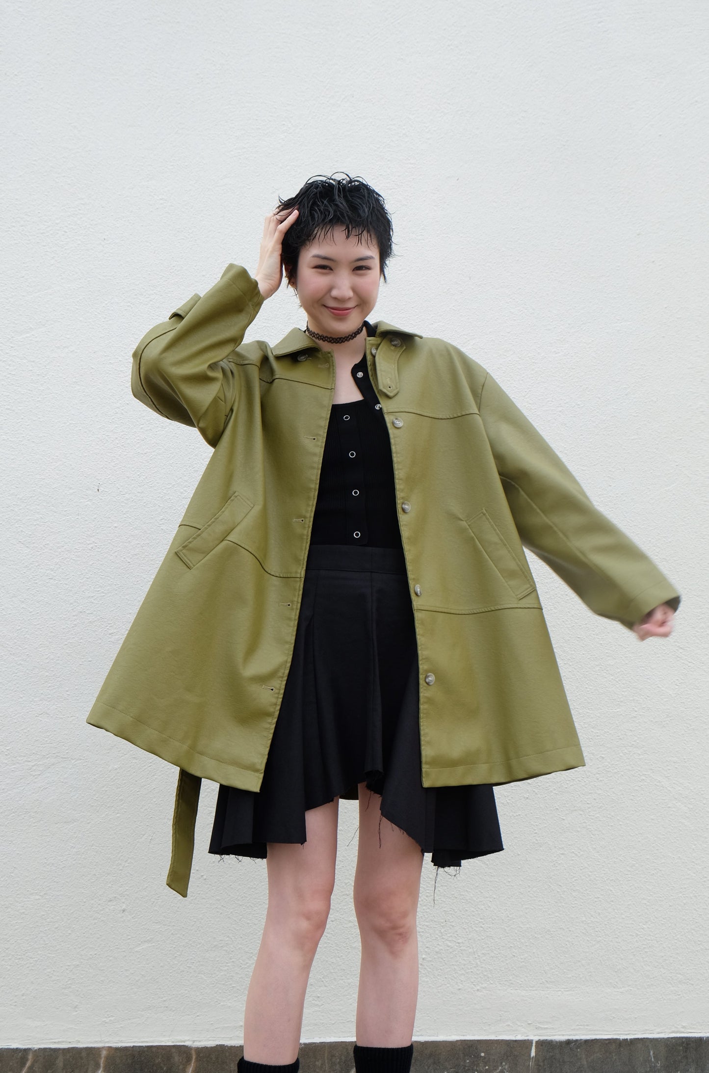 ✨推!Faux Leather Trench Coat (Olive)
