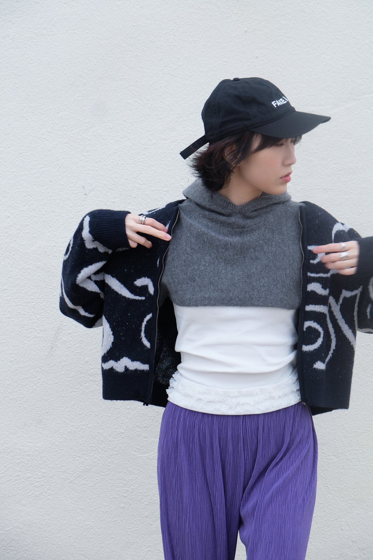 ✨推!"Yin Yang" Wool Knit Zip Jacket (Black)