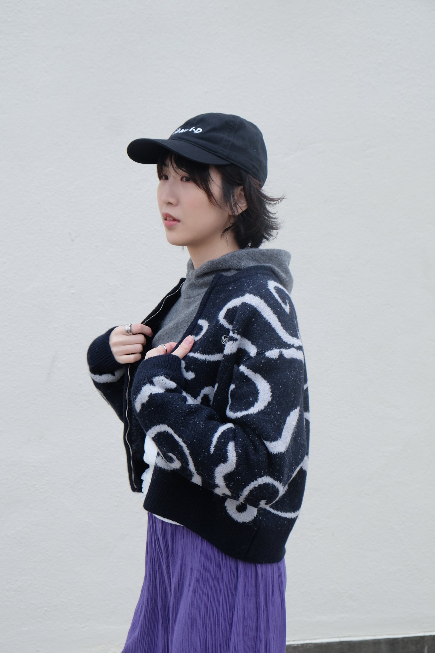 ✨推!"Yin Yang" Wool Knit Zip Jacket (Black)