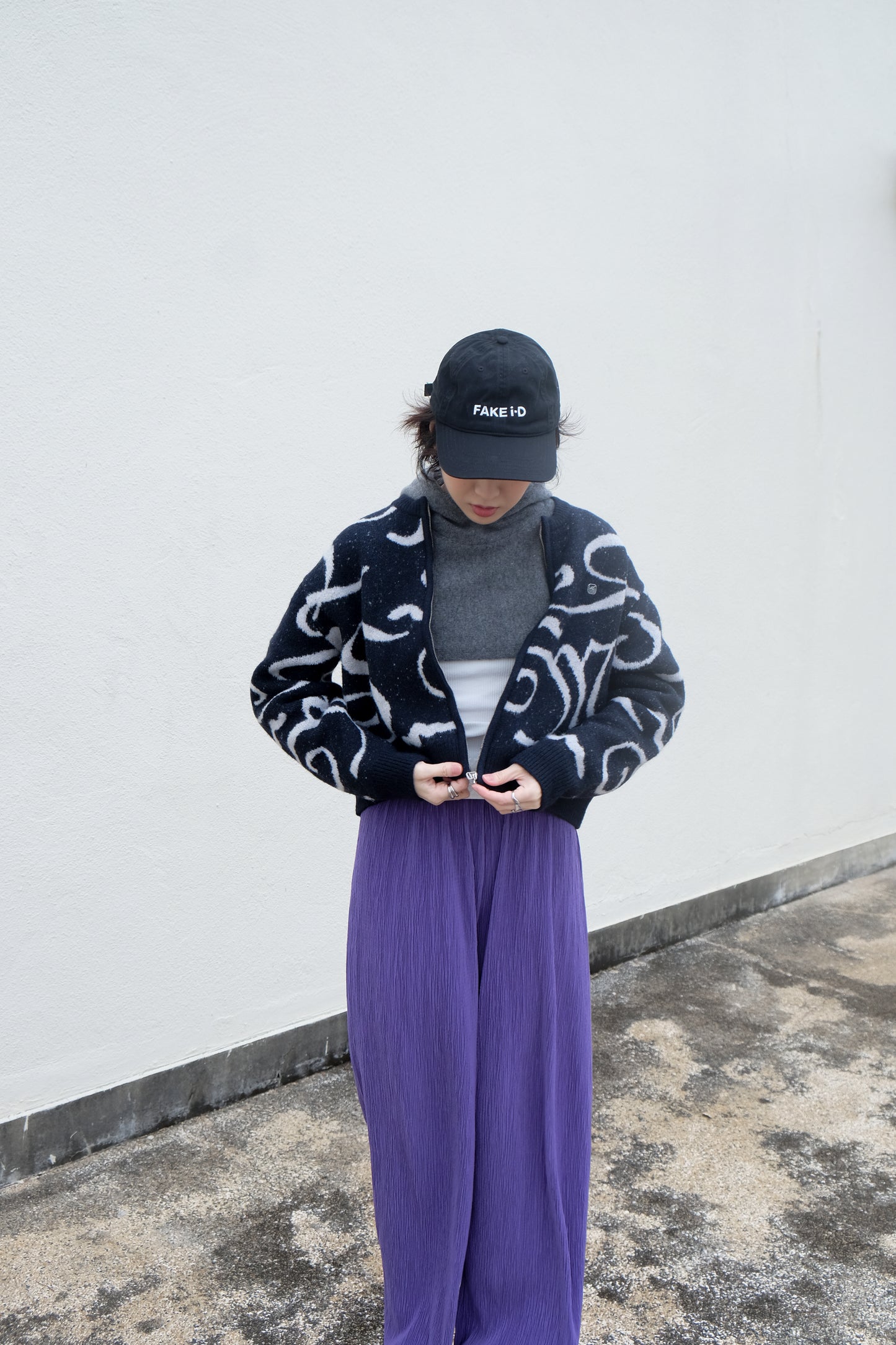 ✨推!"Yin Yang" Wool Knit Zip Jacket (Black)