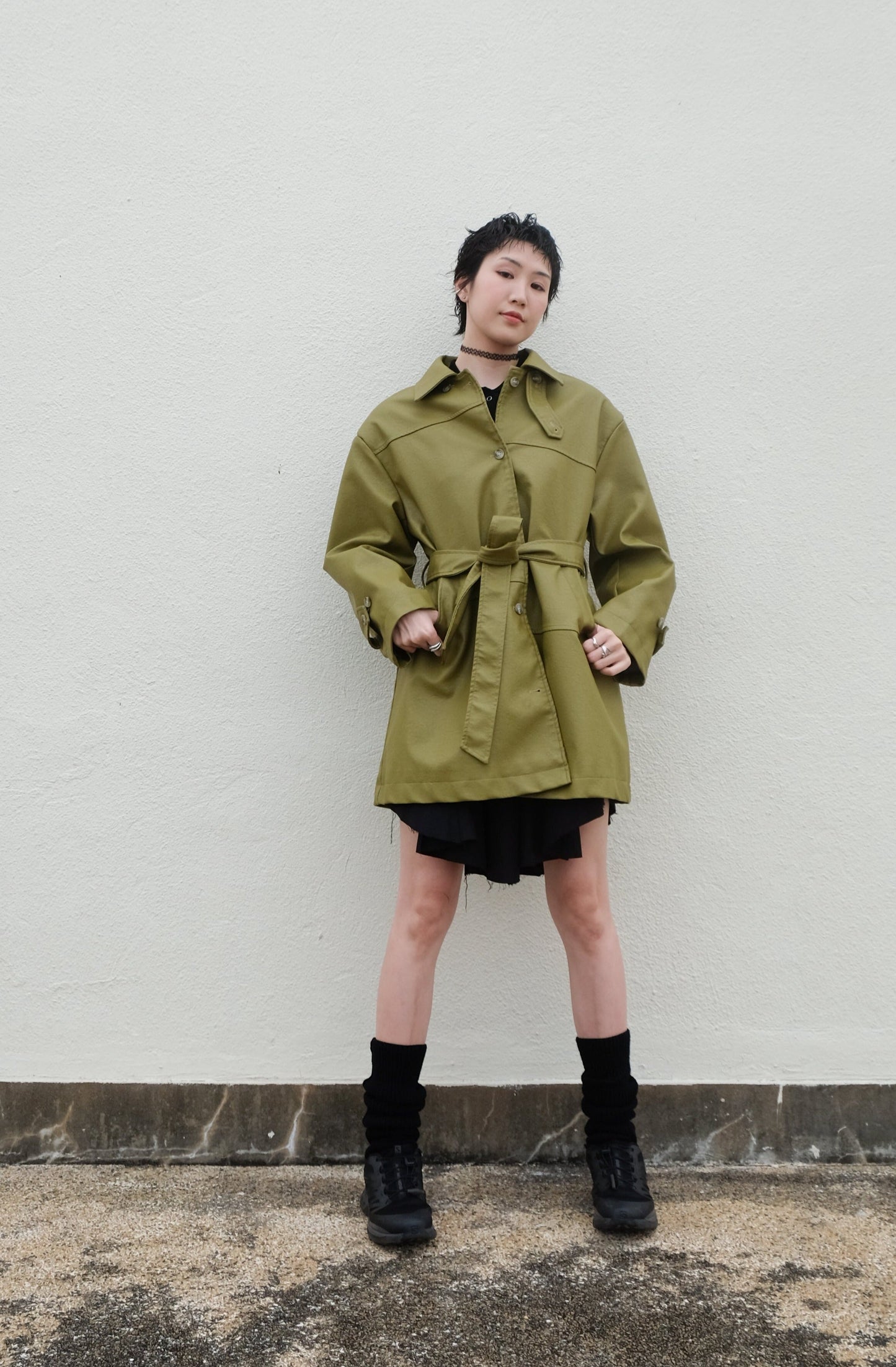 ✨推!Faux Leather Trench Coat (Olive)