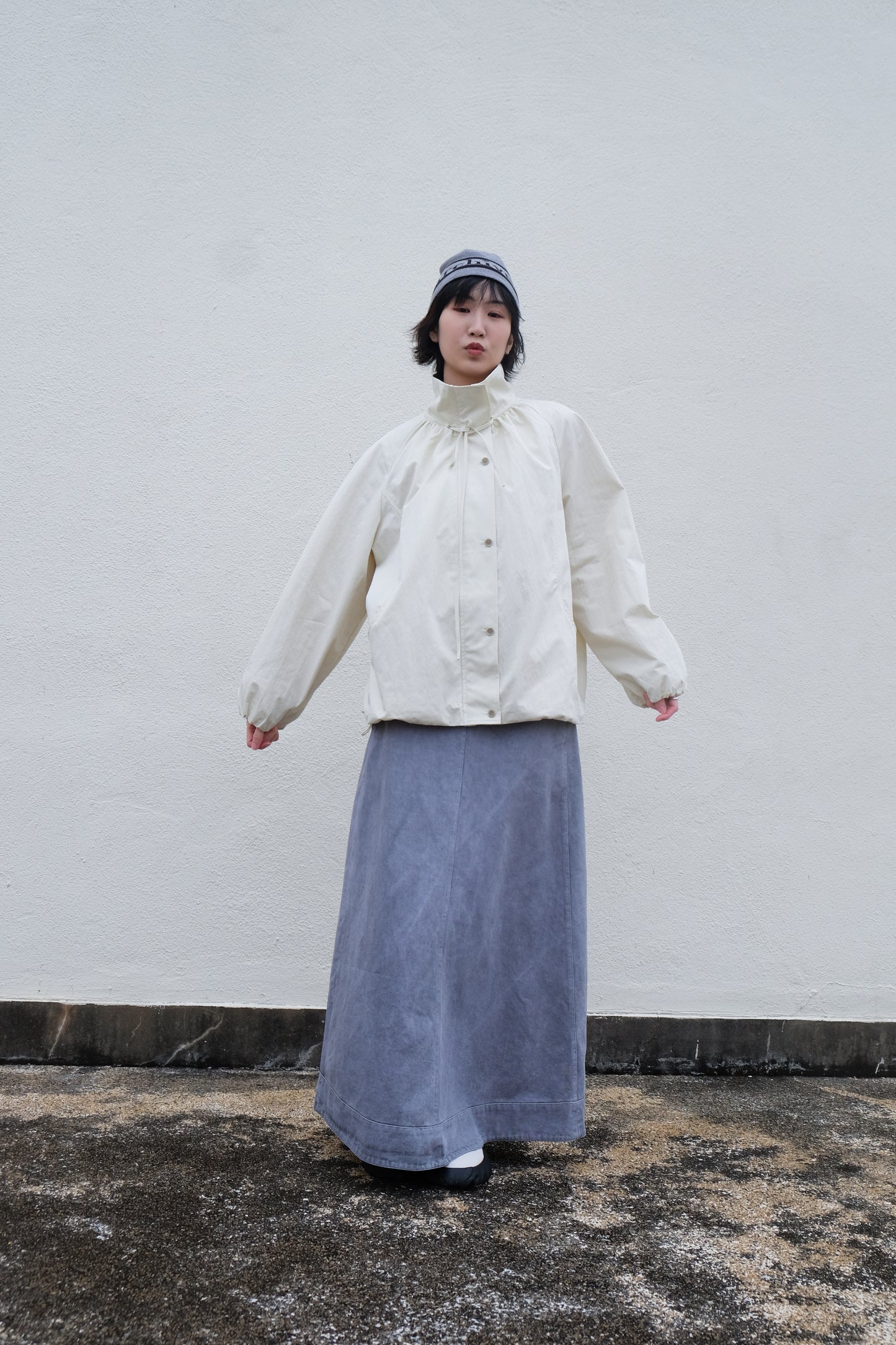 ✨推!"Andre" 90s Heavy Washed Cotton A-line Skirt (Grey)