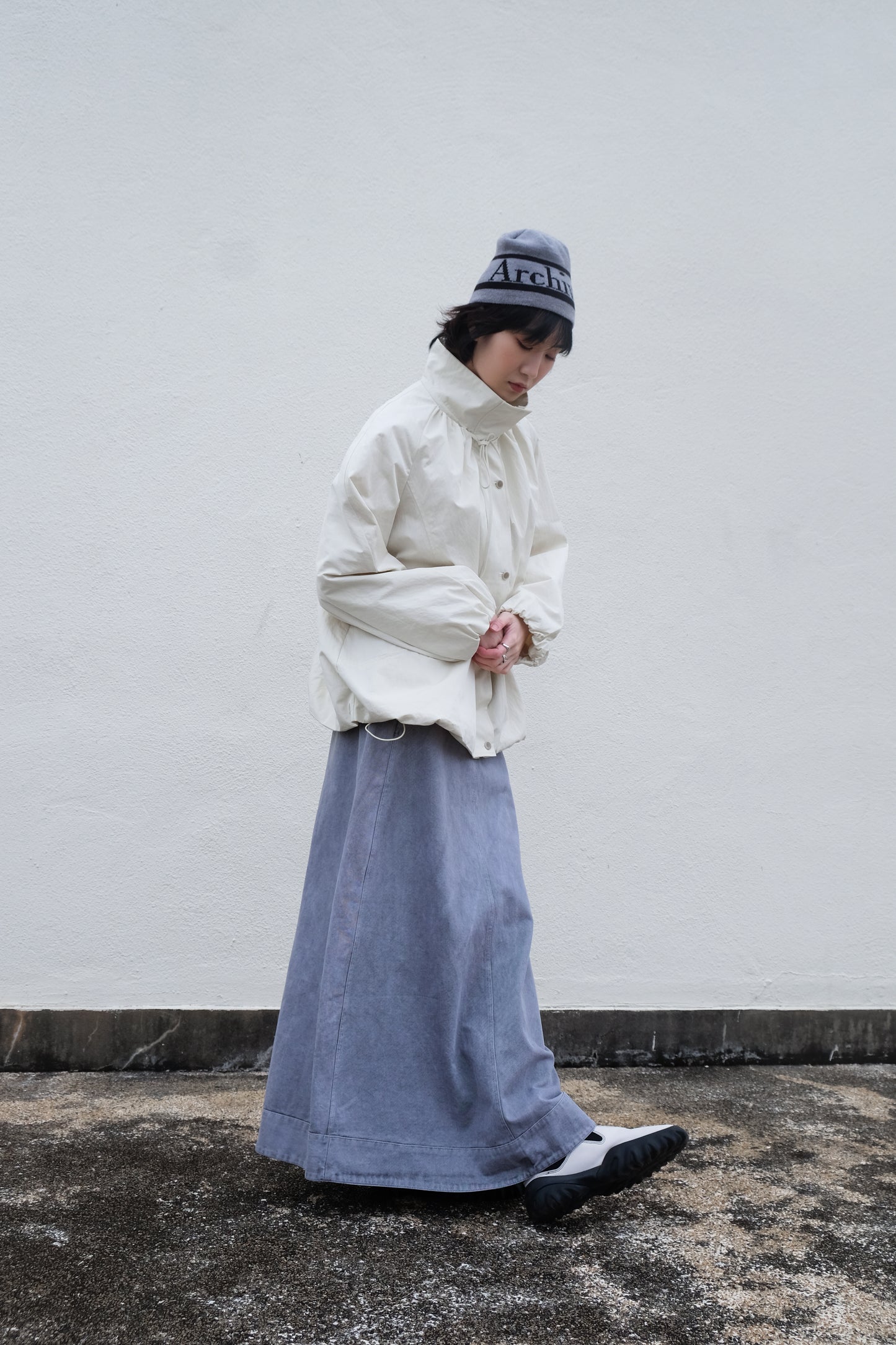 ✨推!"Andre" 90s Heavy Washed Cotton A-line Skirt (Grey)